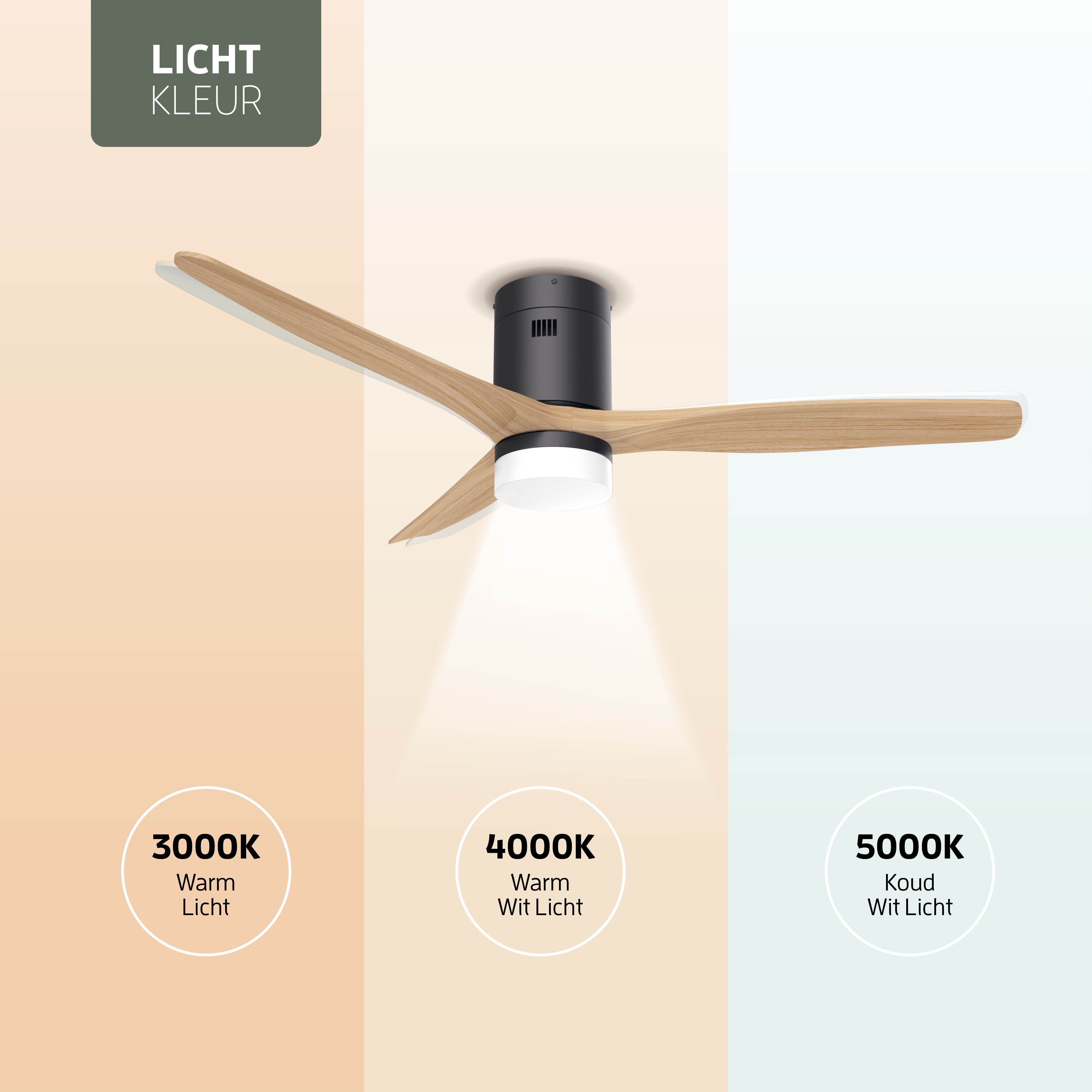 Smart Plafondventilator Zwart/naturel met Verlichting - 132cm - WiFi