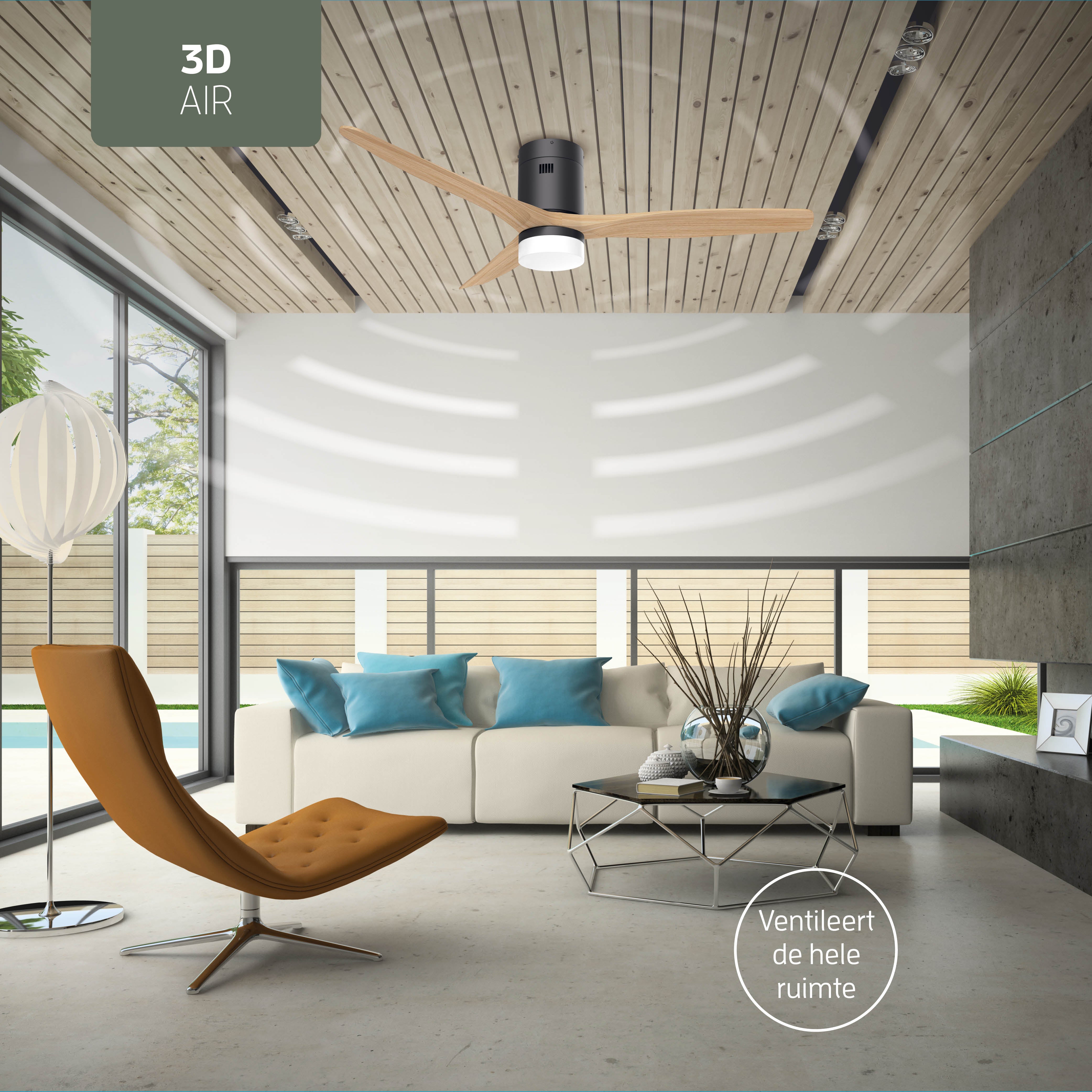 Smart Plafondventilator Zwart/naturel met Verlichting - 132cm - WiFi