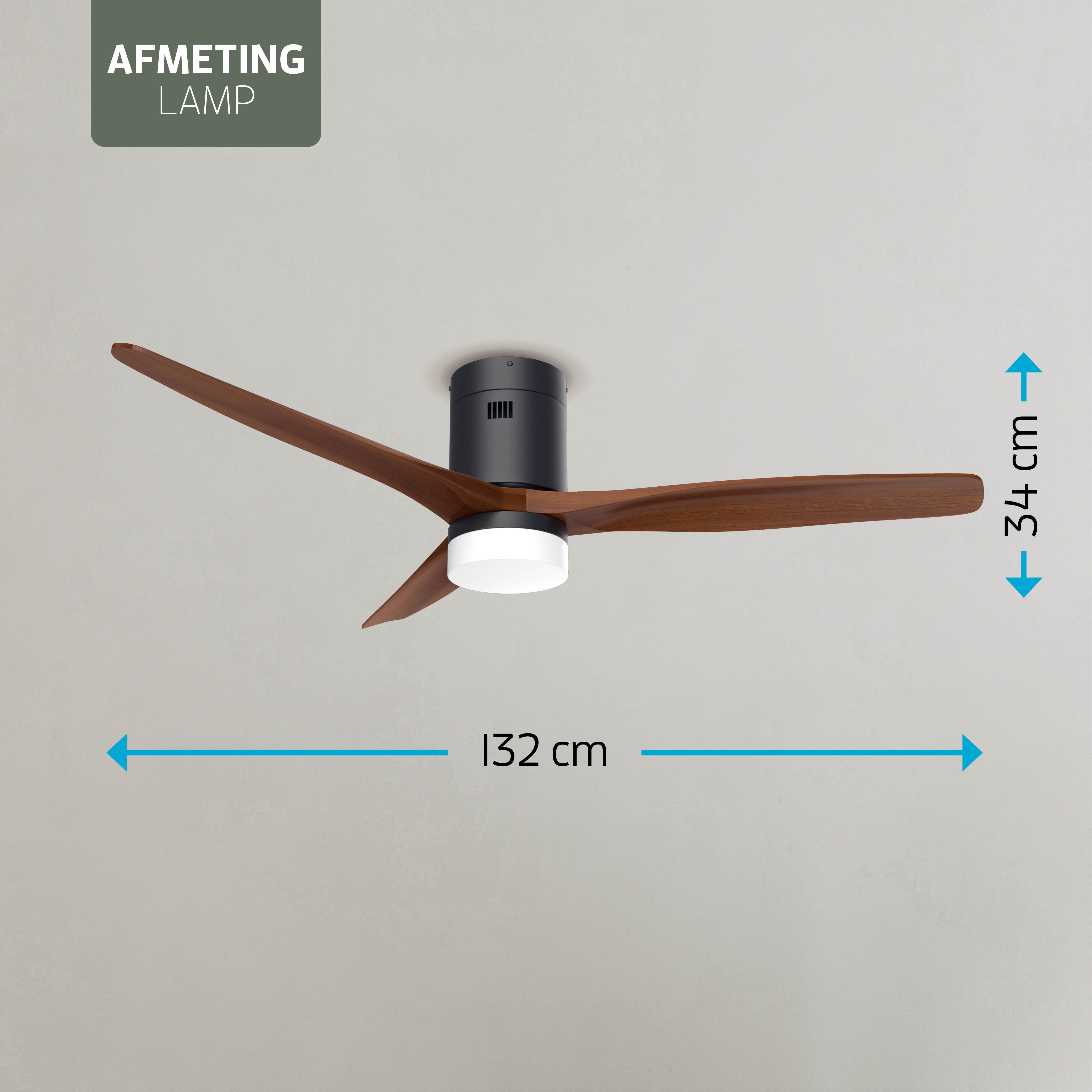 Smart Plafondventilator Zwart/walnoot met Verlichting - 132cm - WiFi