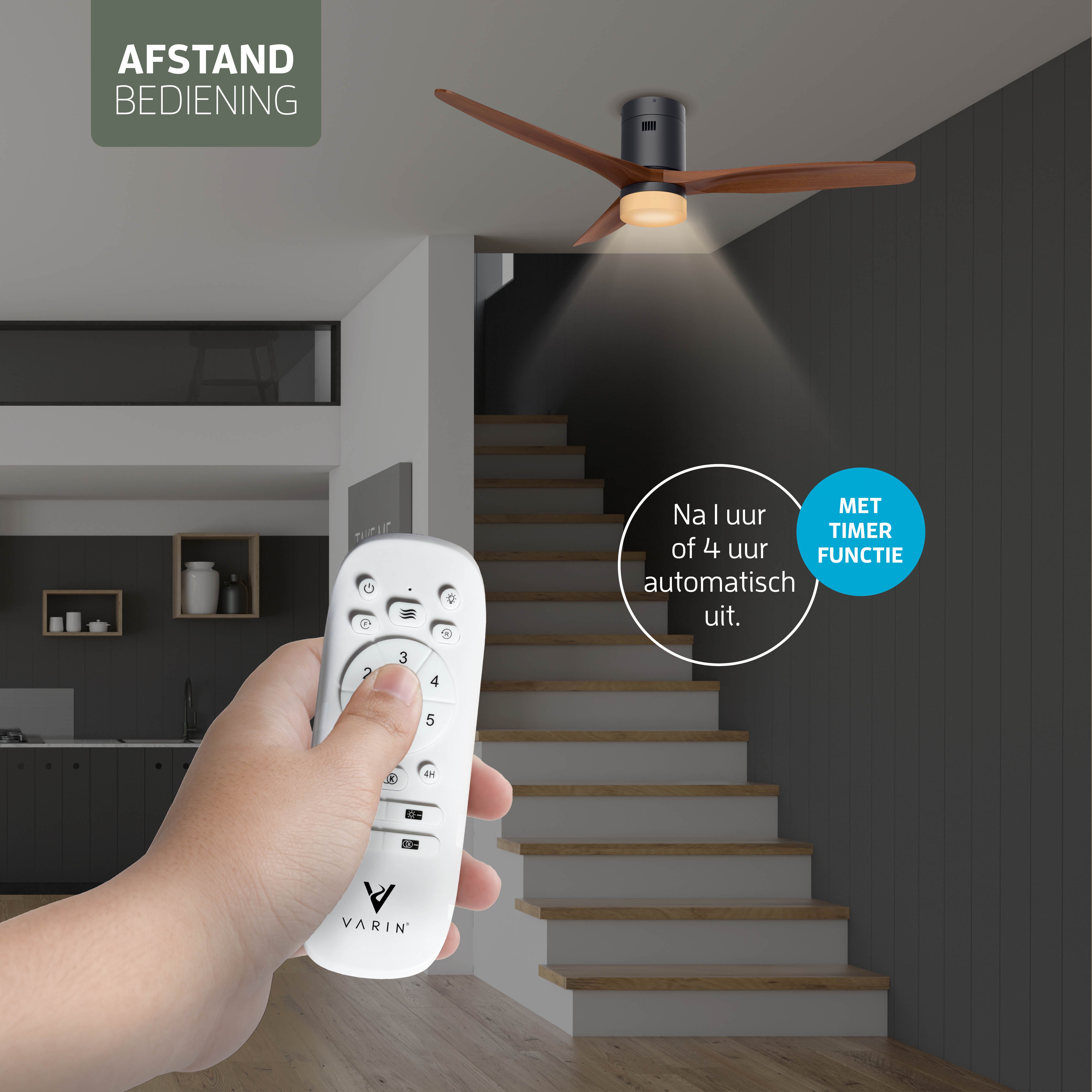 Smart Plafondventilator Zwart/walnoot met Verlichting - 132cm - WiFi