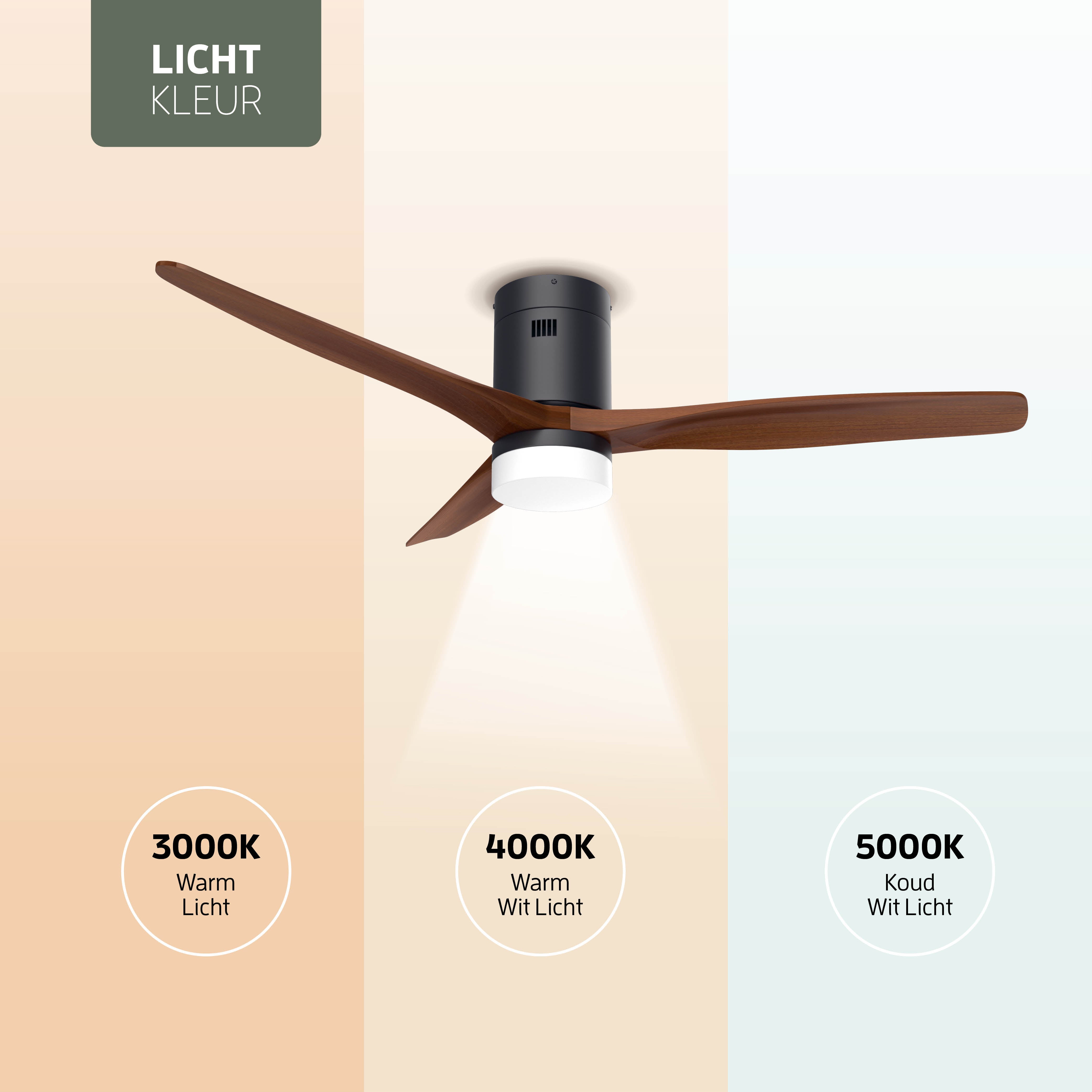 Smart Plafondventilator Zwart/walnoot met Verlichting - 132cm - WiFi