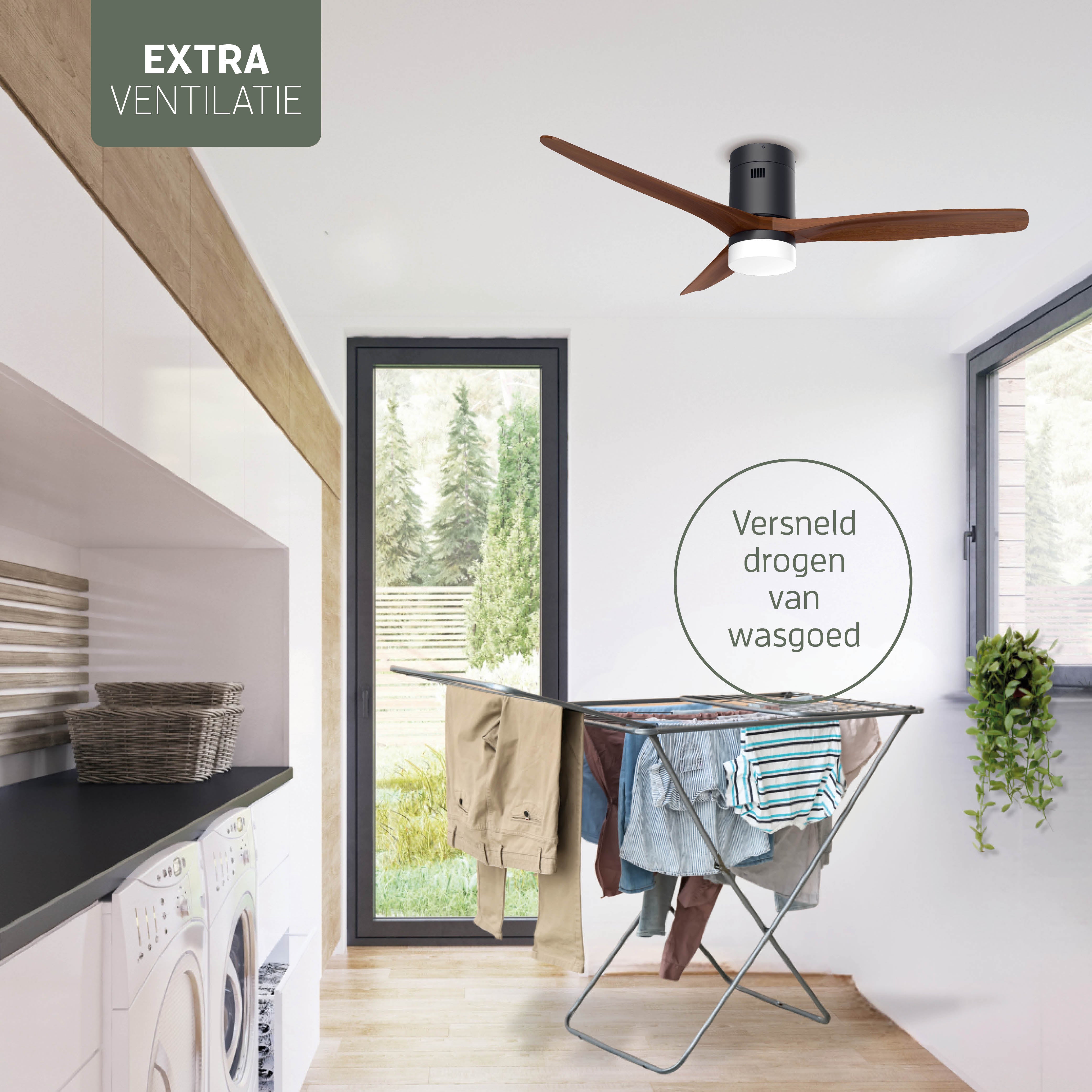 Smart Plafondventilator Zwart/walnoot met Verlichting - 132cm - WiFi