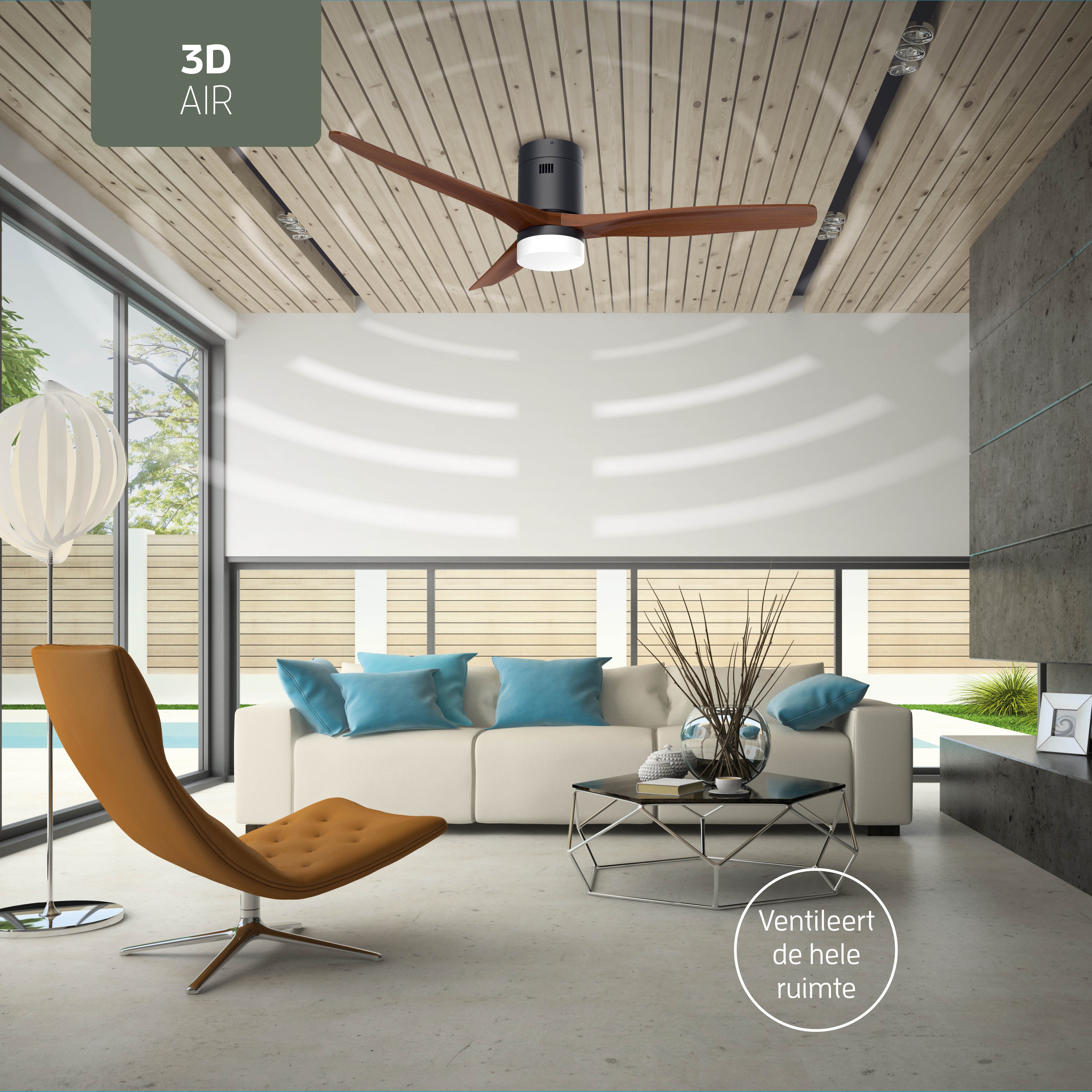 Smart Plafondventilator Zwart/walnoot met Verlichting - 132cm - WiFi