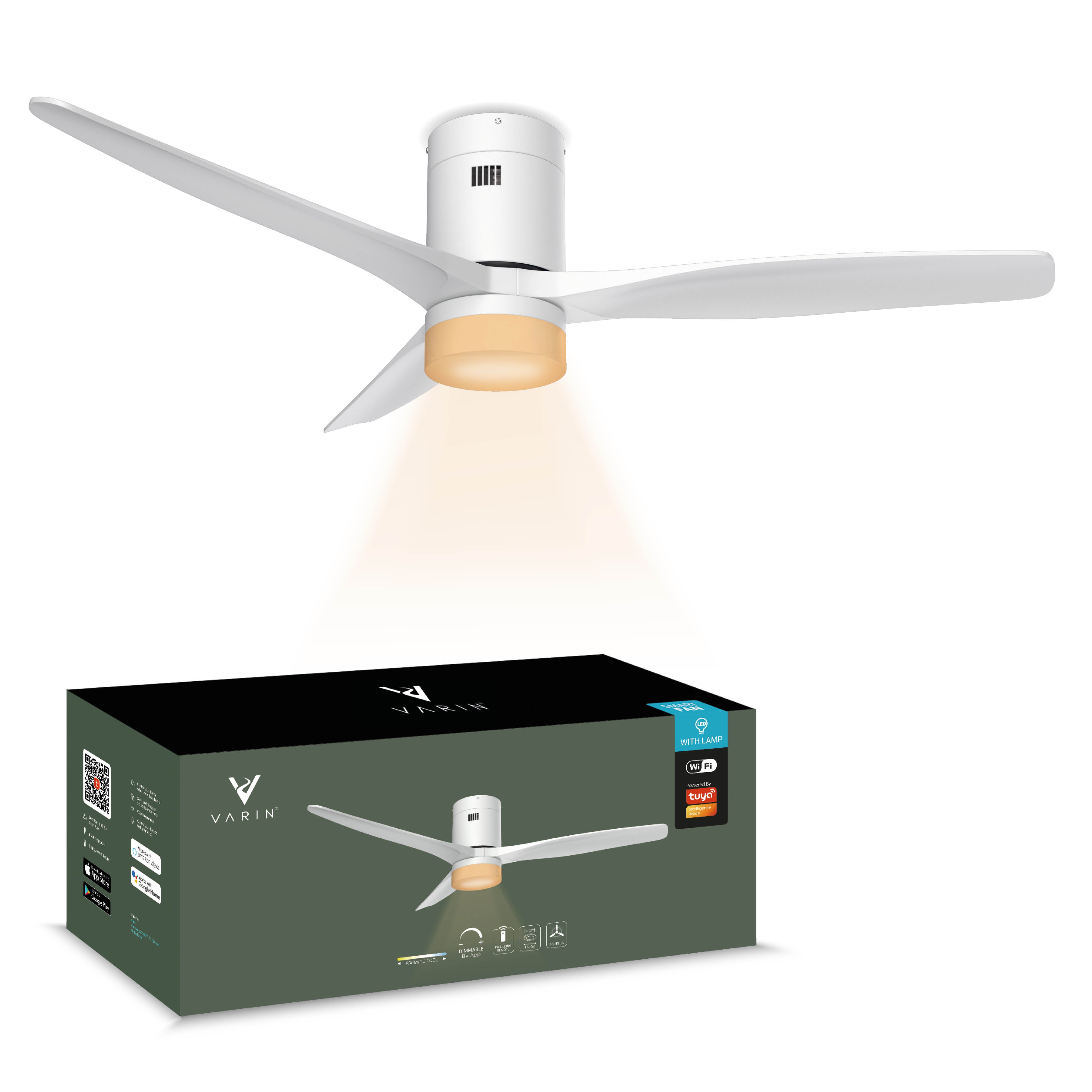 Smart Plafondventilator Wit met Verlichting - 132cm - WiFi