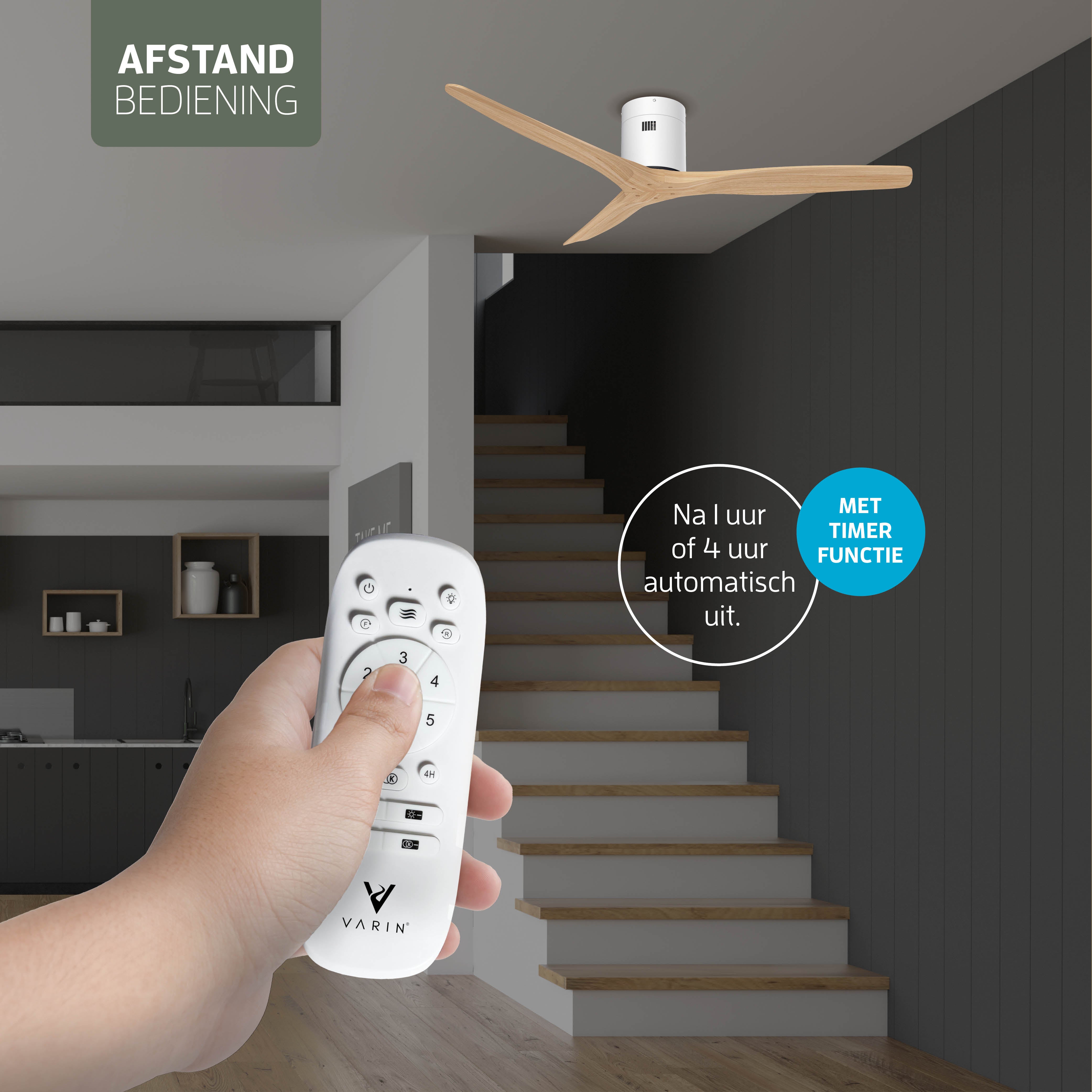 Smart Plafondventilator - Wit/naturel - 132cm - WiFi