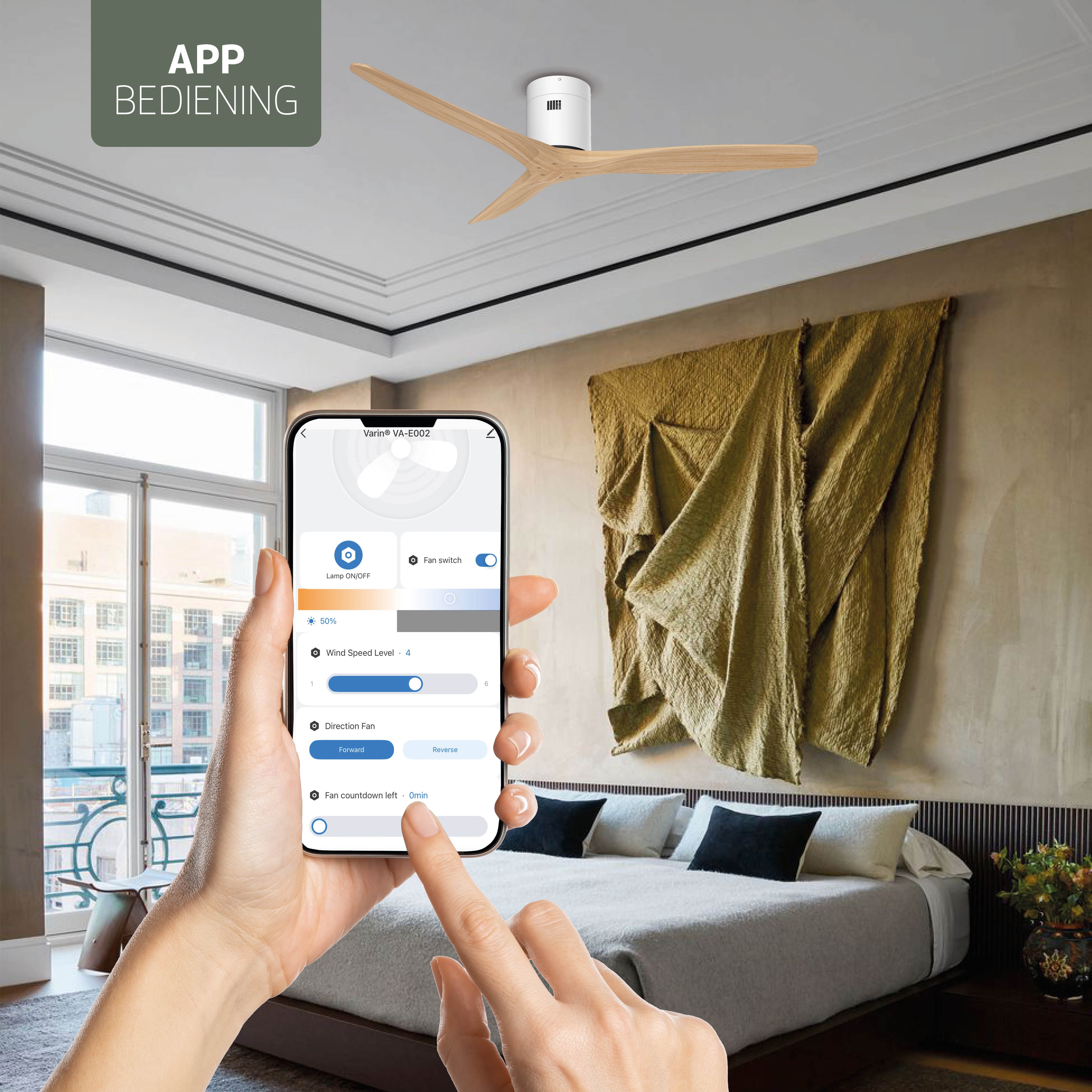 Smart Plafondventilator - Wit/naturel - 132cm - WiFi