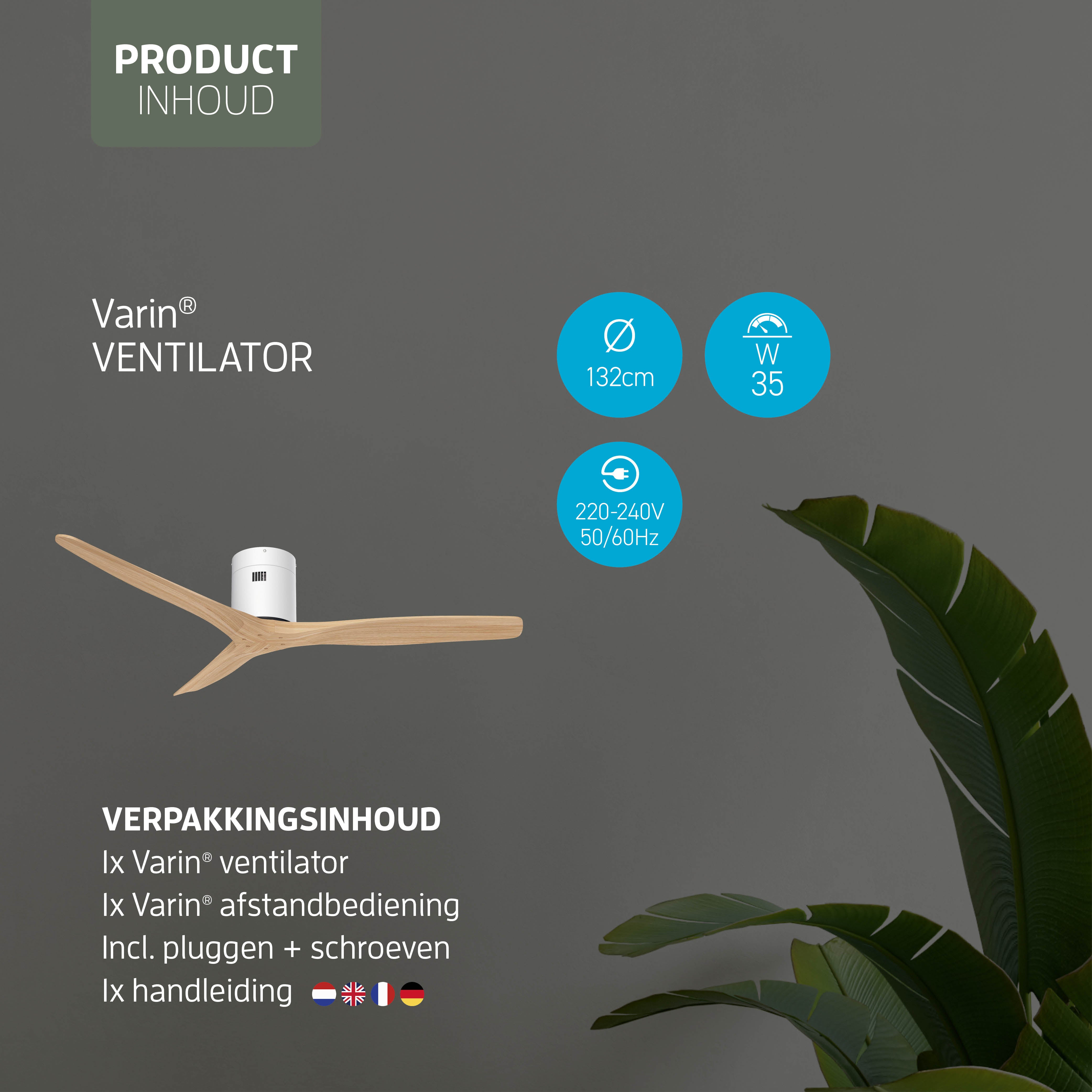 Smart Plafondventilator - Wit/naturel - 132cm - WiFi