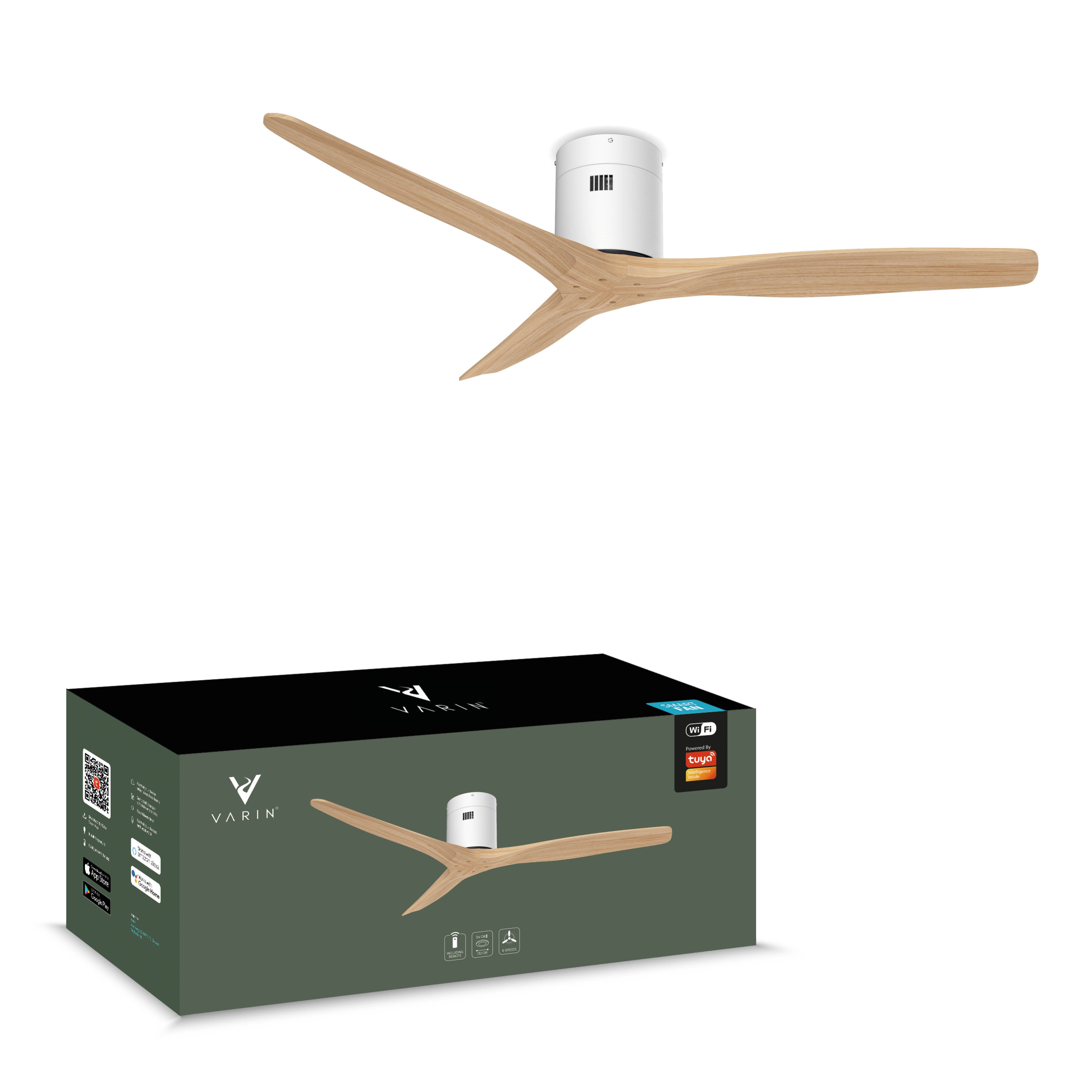 Smart Plafondventilator - Wit/naturel - 132cm - WiFi