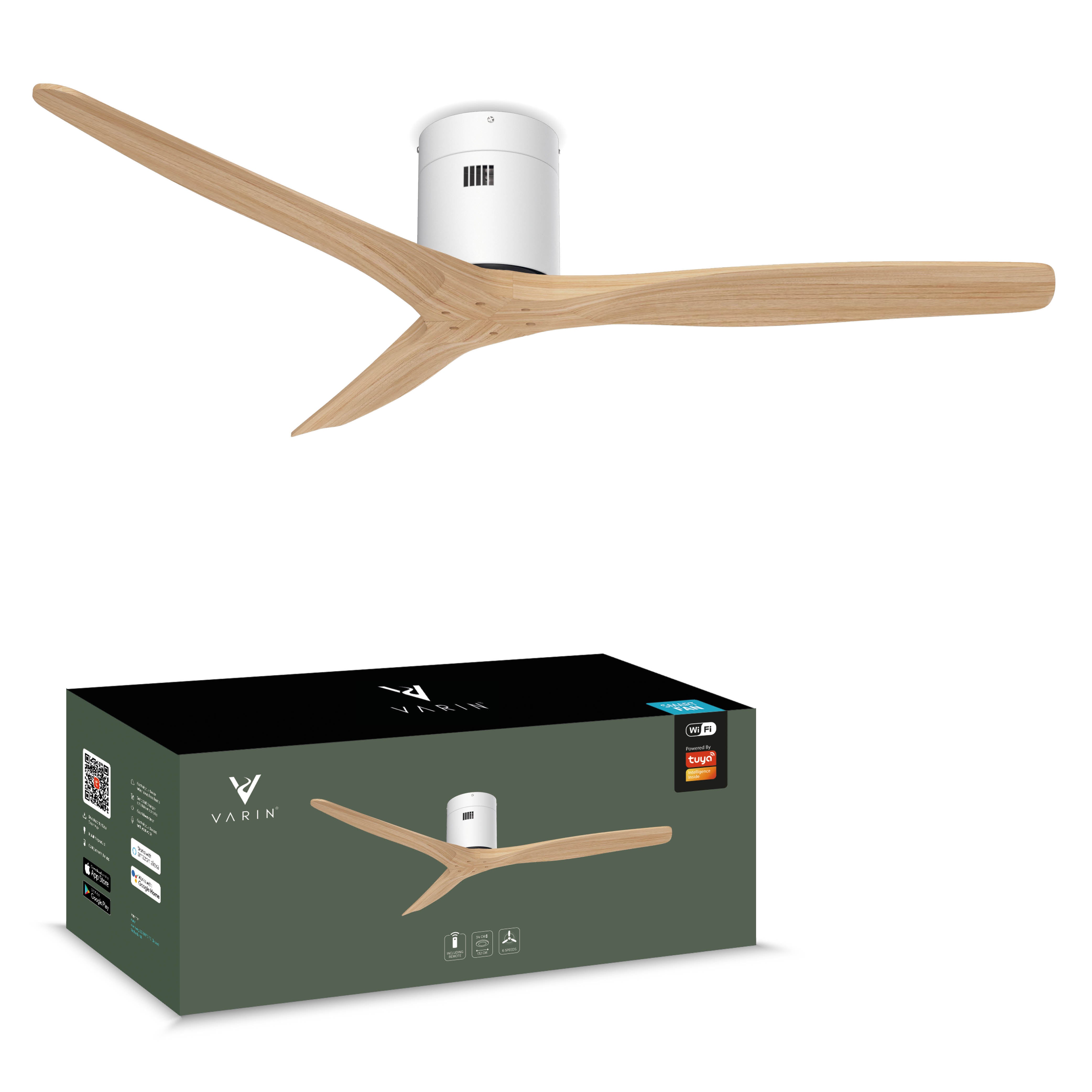 Smart Plafondventilator - Wit/naturel - 132cm - WiFi