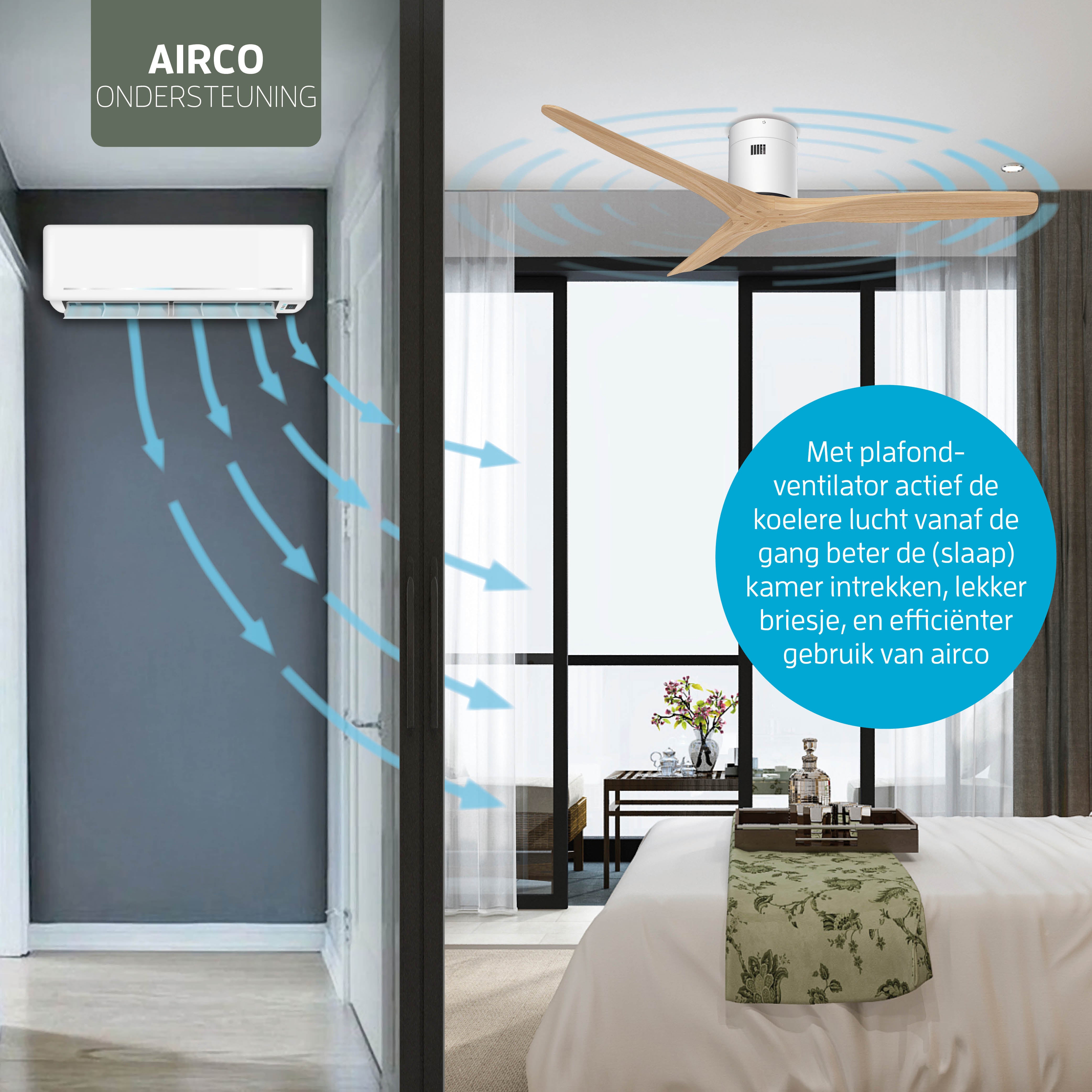 Smart Plafondventilator - Wit/naturel - 132cm - WiFi