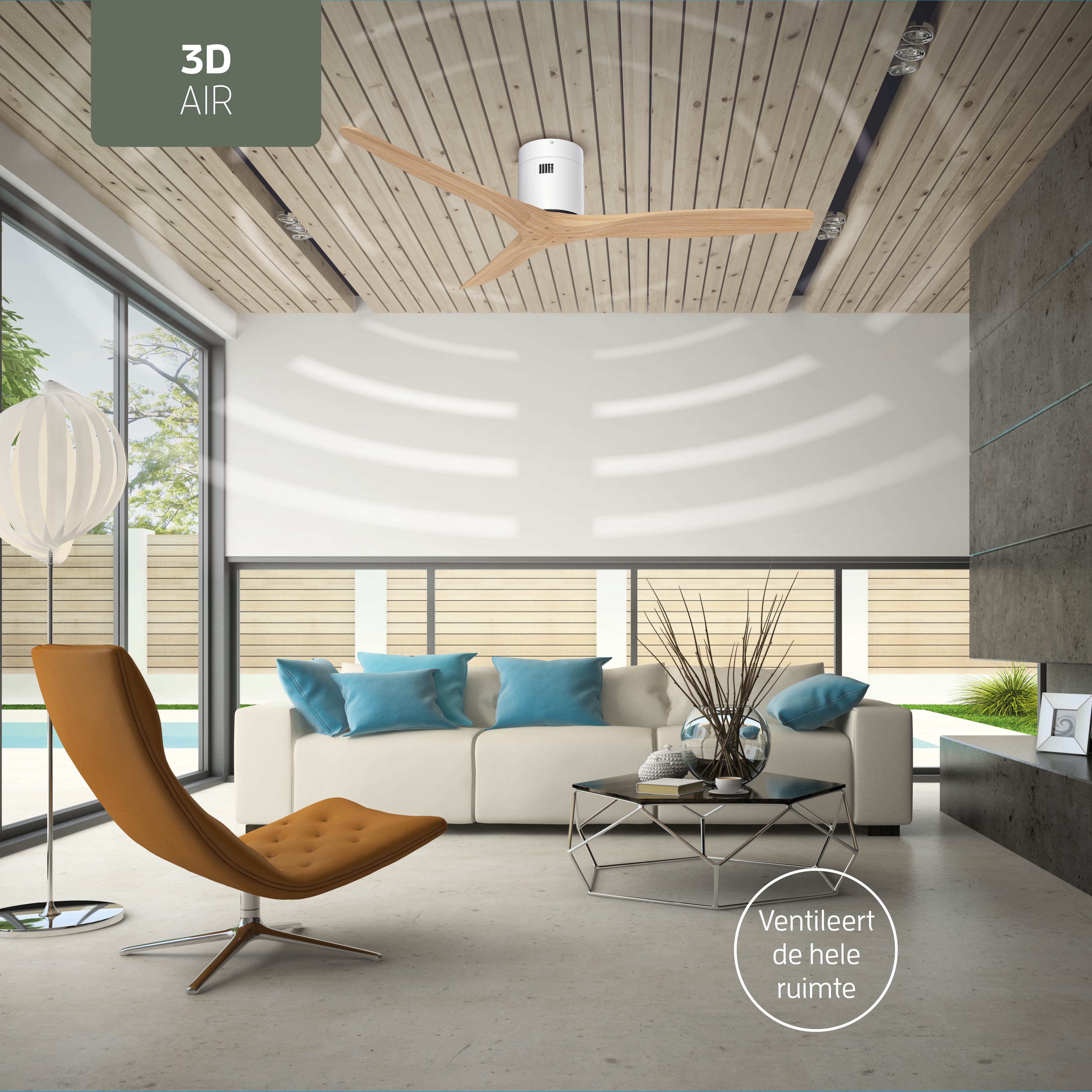 Smart Plafondventilator - Wit/naturel - 132cm - WiFi