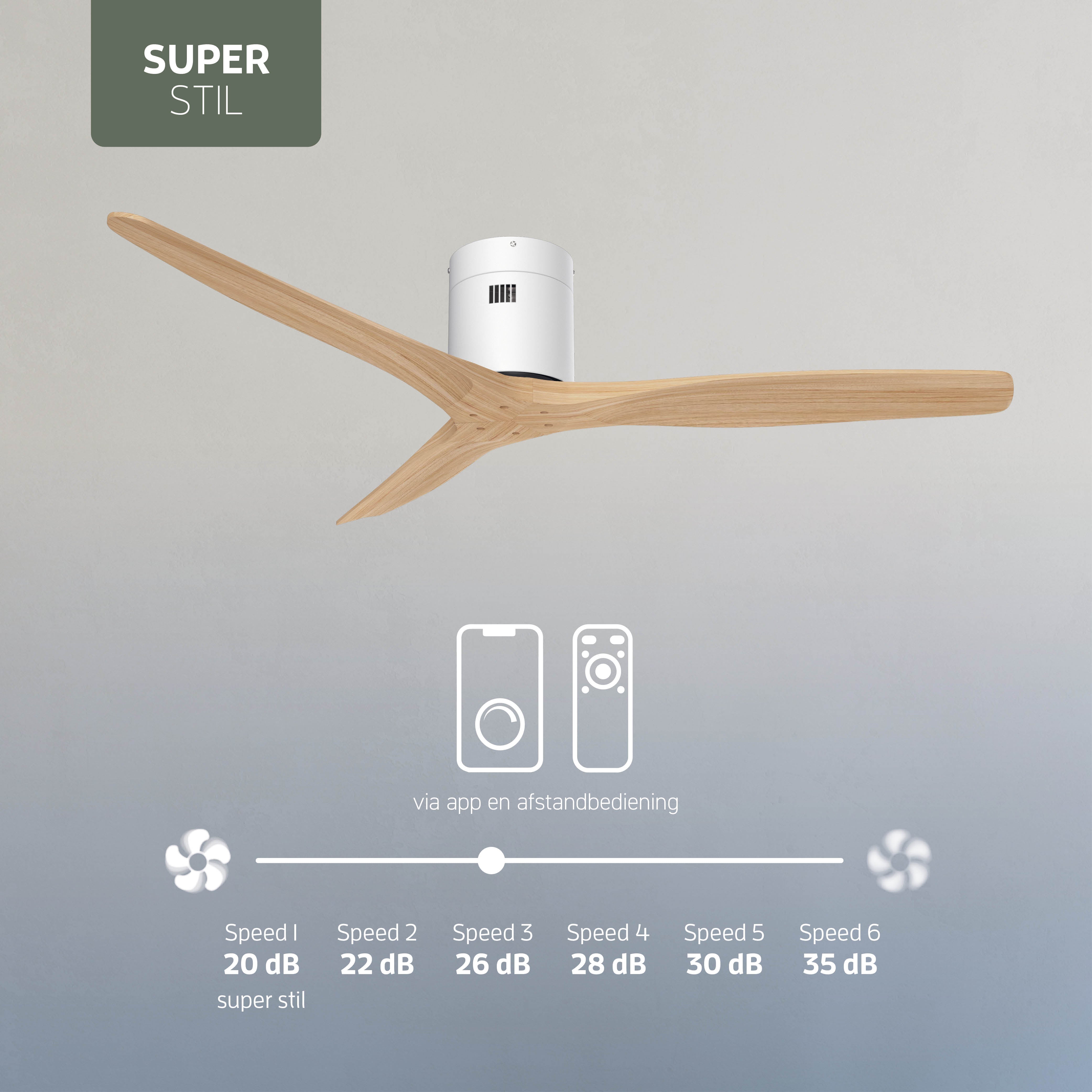 Smart Plafondventilator - Wit/naturel - 132cm - WiFi