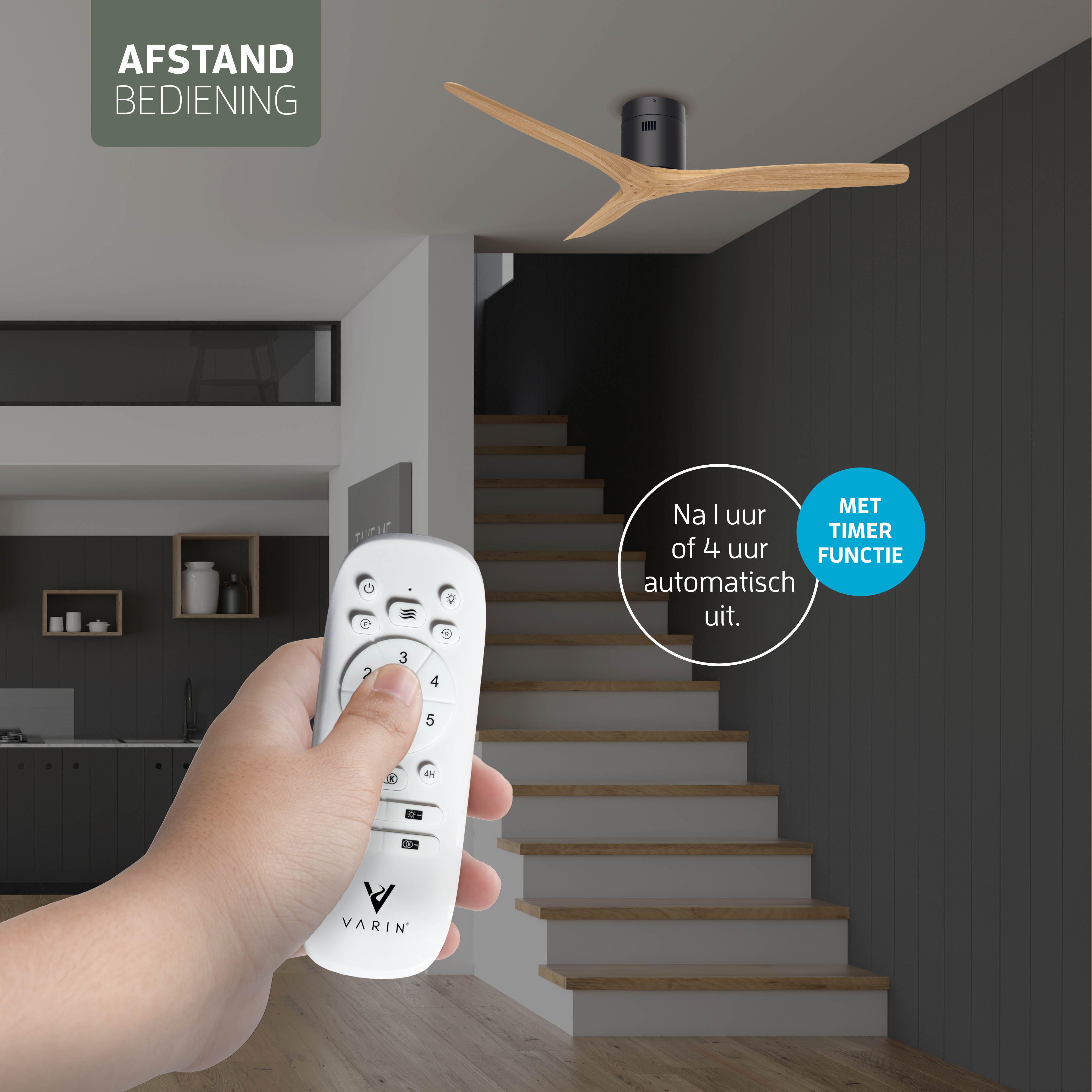 Smart Plafondventilator - Zwart/naturel - 132cm - WiFi