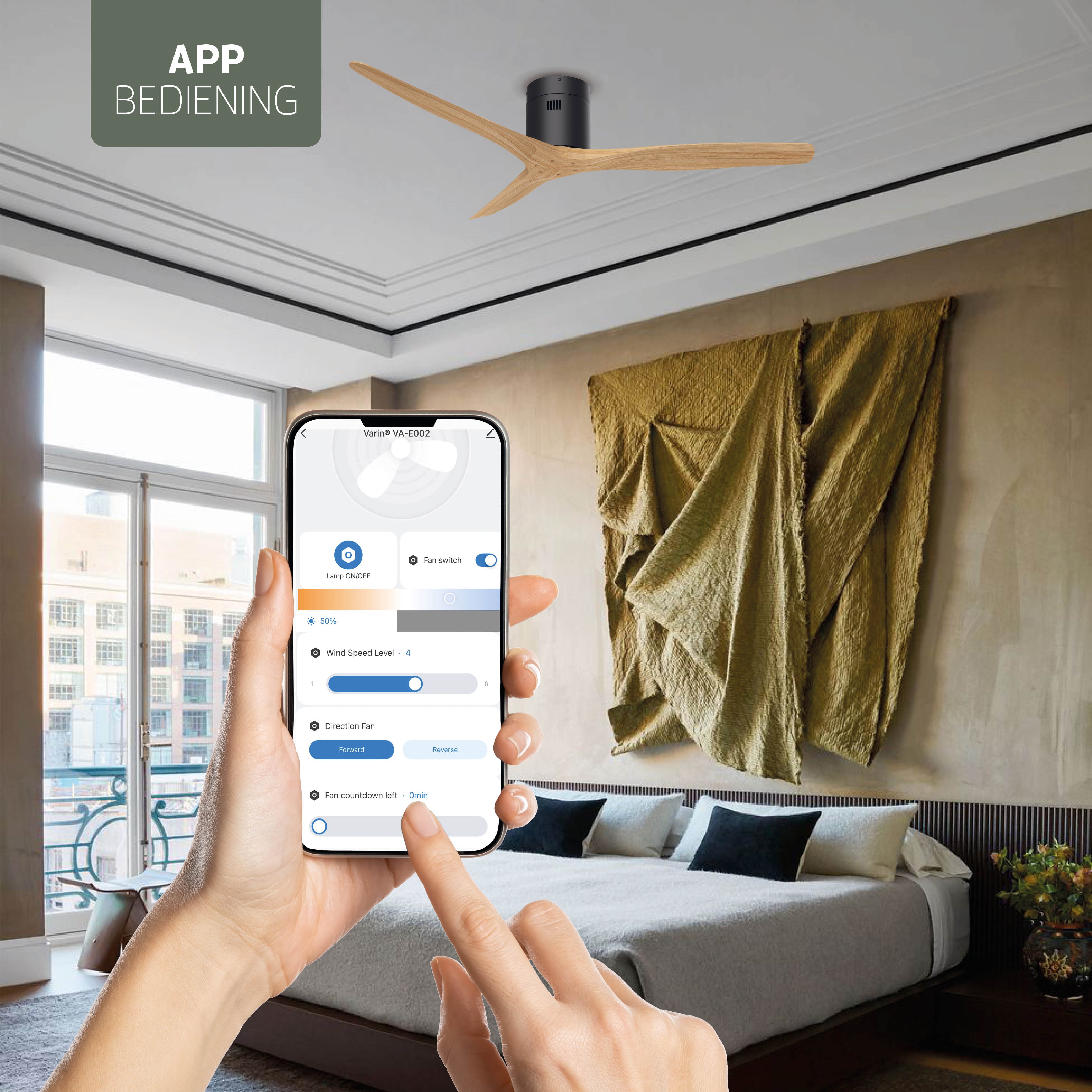 Smart Plafondventilator - Zwart/naturel - 132cm - WiFi