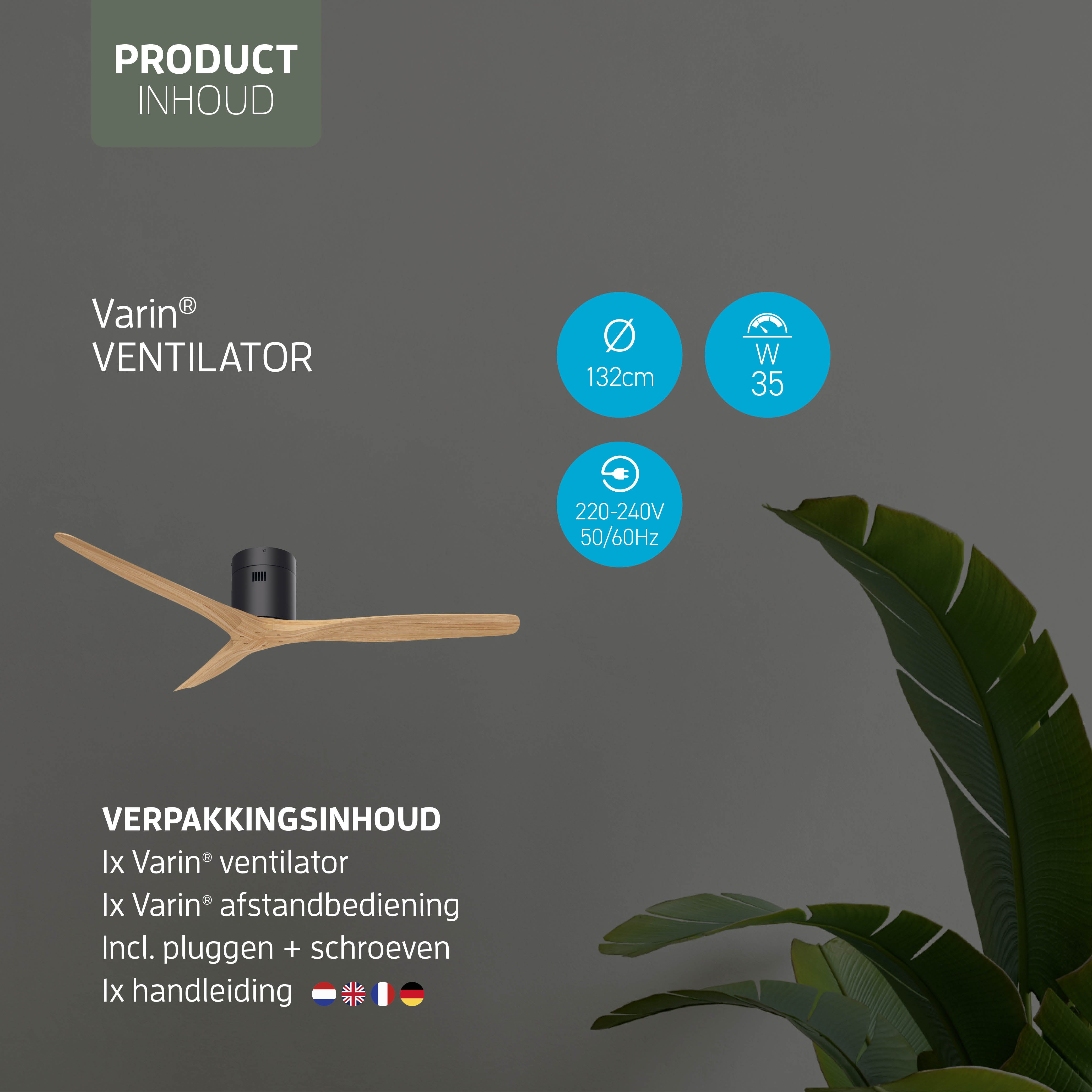 Smart Plafondventilator - Zwart/naturel - 132cm - WiFi