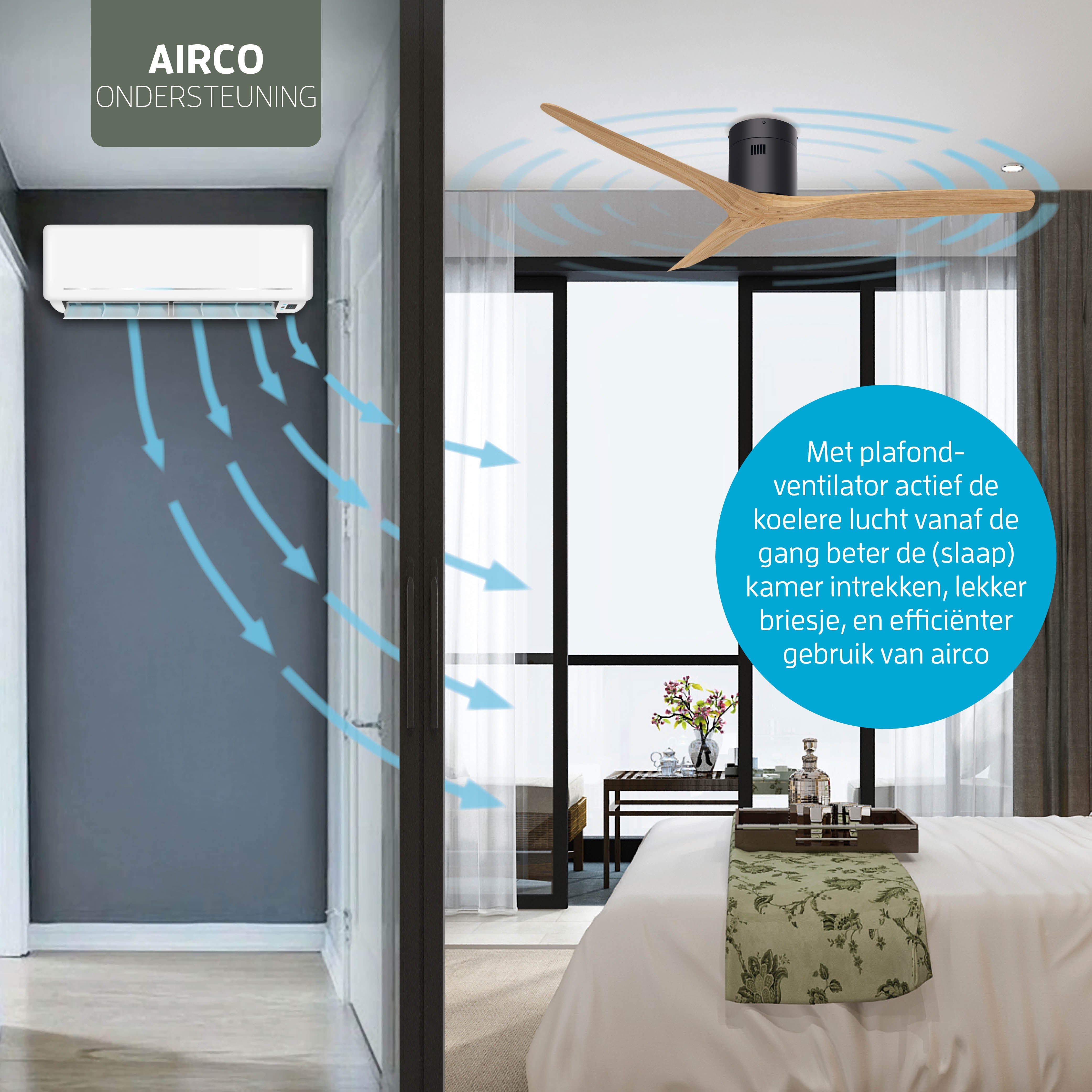 Smart Plafondventilator - Zwart/naturel - 132cm - WiFi