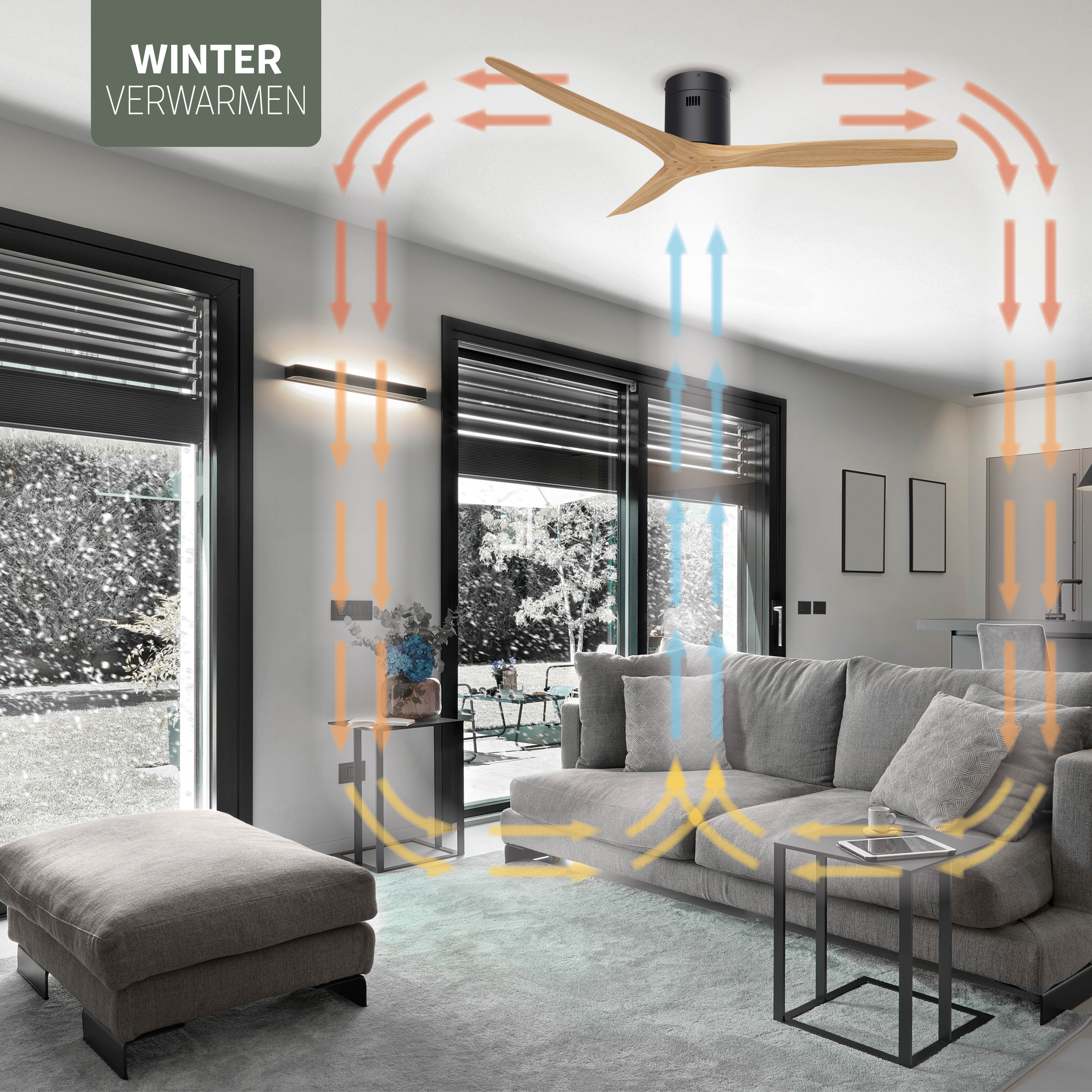 Smart Plafondventilator - Zwart/naturel - 132cm - WiFi