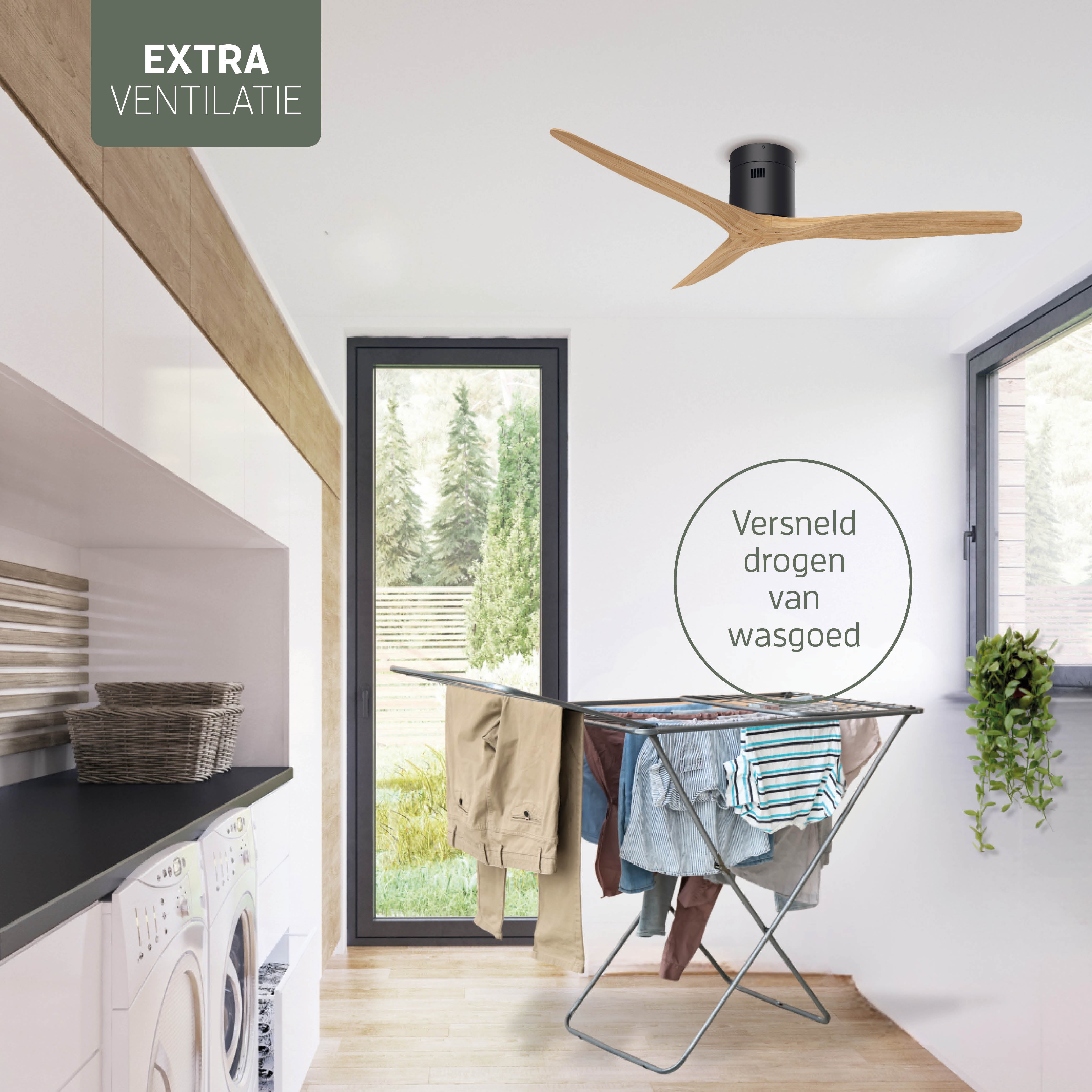 Smart Plafondventilator - Zwart/naturel - 132cm - WiFi