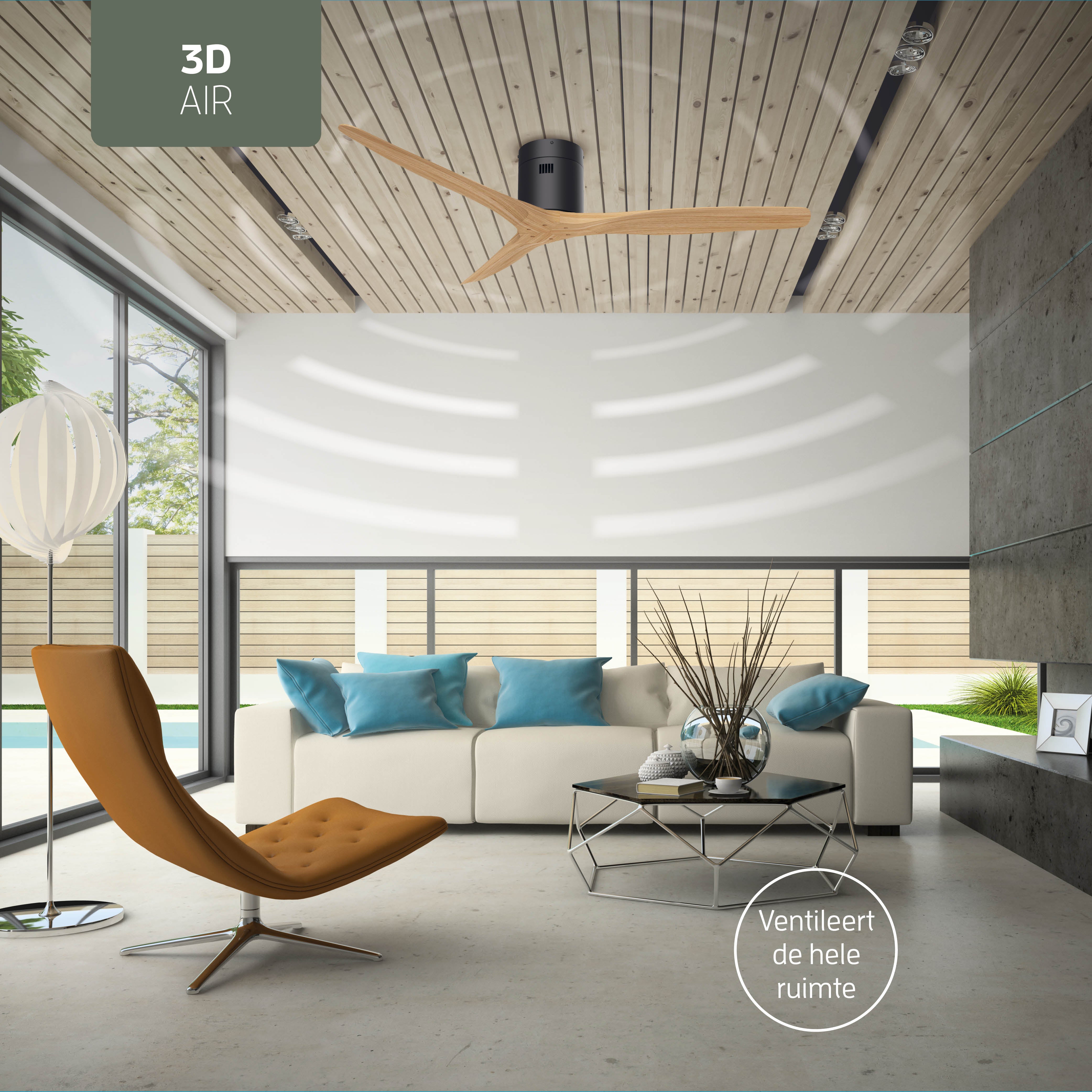 Smart Plafondventilator - Zwart/naturel - 132cm - WiFi