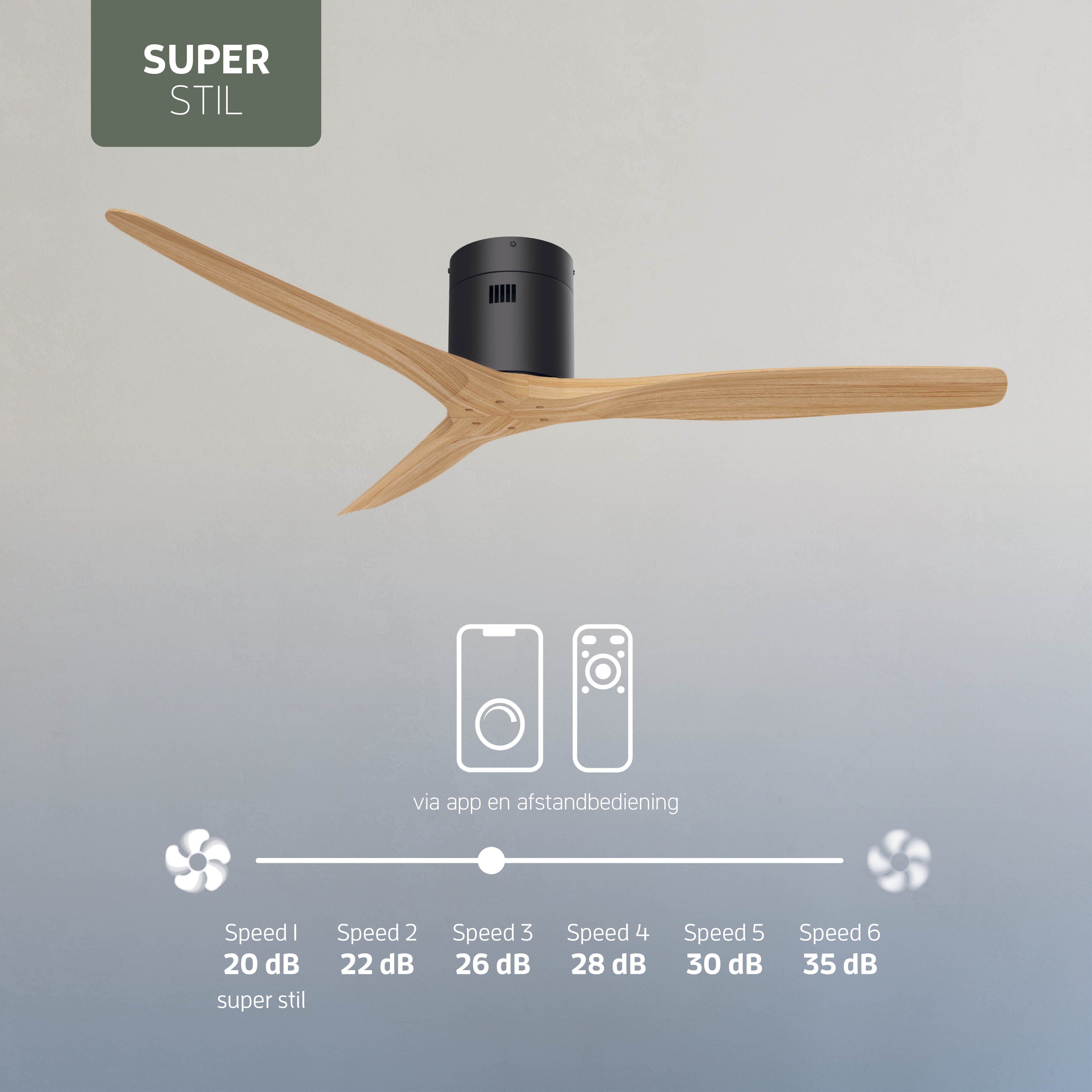 Smart Plafondventilator - Zwart/naturel - 132cm - WiFi