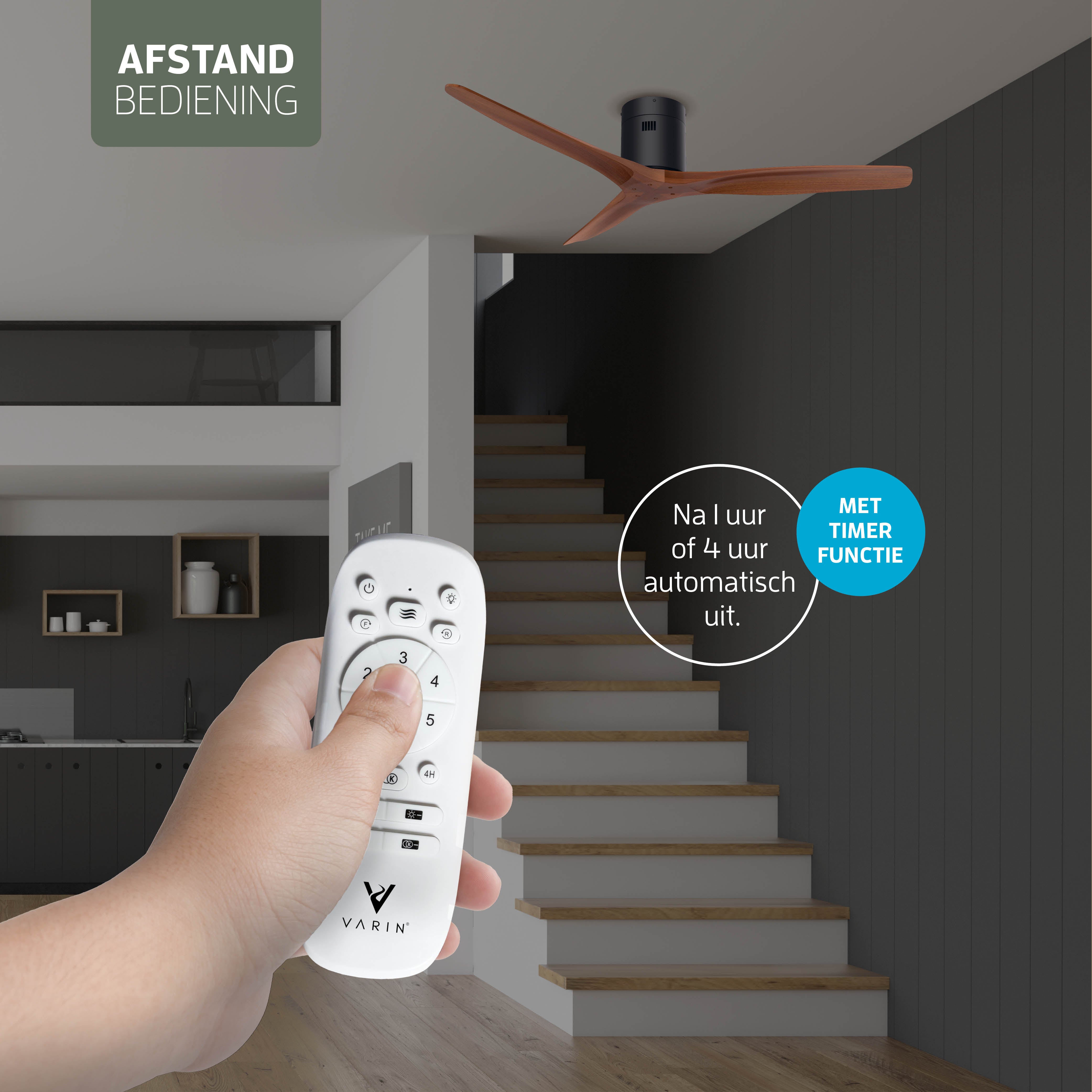 Smart Plafondventilator - Zwart/walnoot - 132cm - WiFi