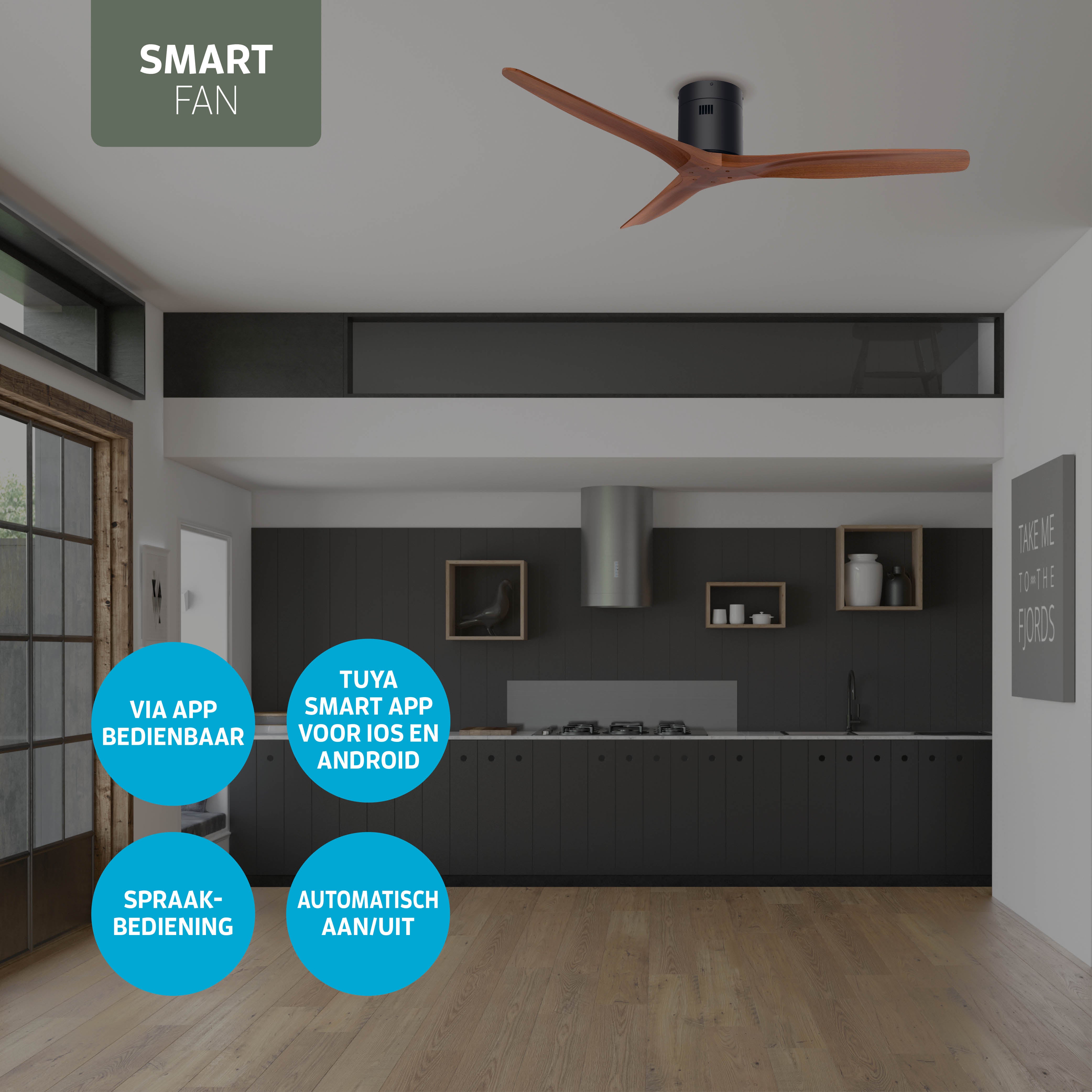 Smart Plafondventilator - Zwart/walnoot - 132cm - WiFi