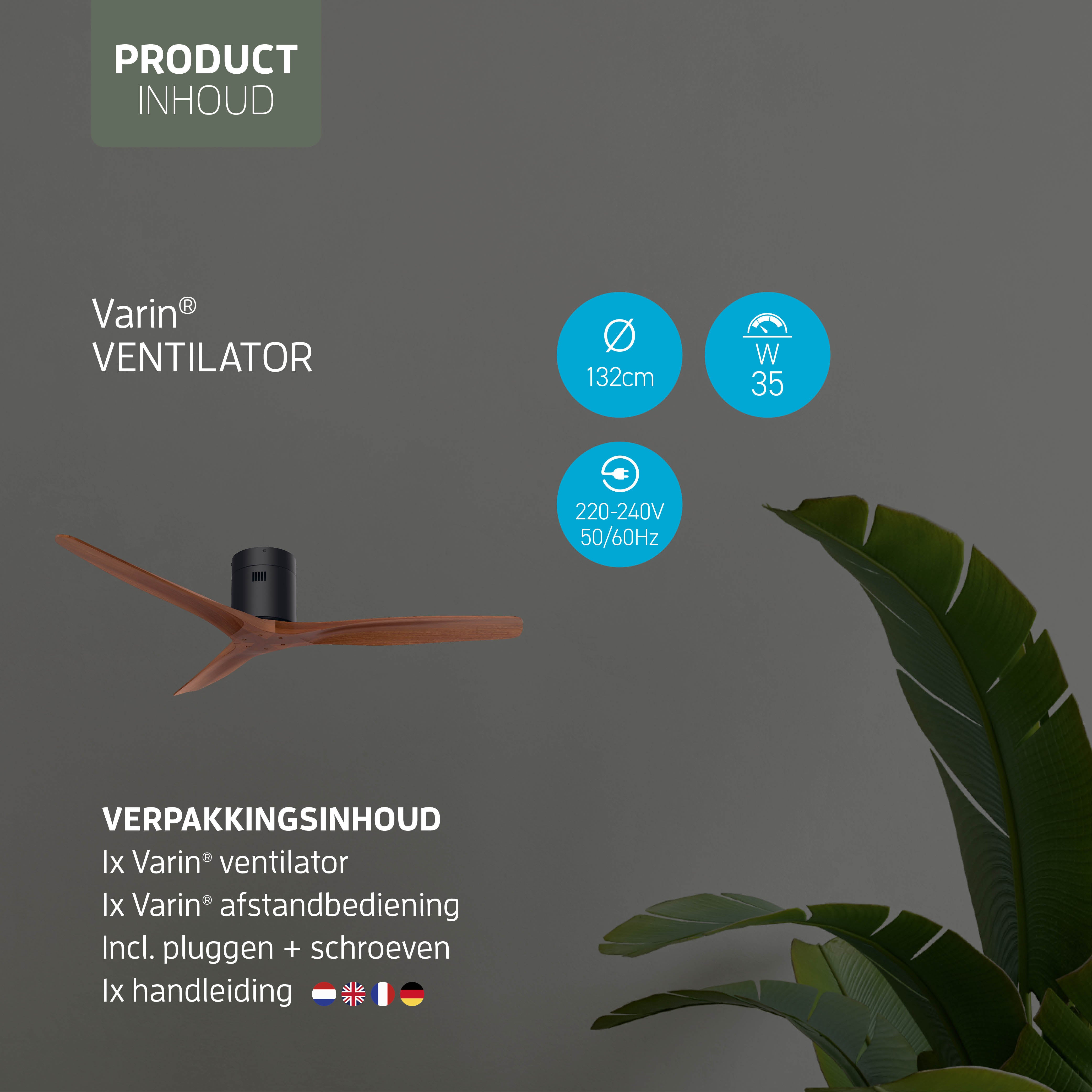 Smart Plafondventilator - Zwart/walnoot - 132cm - WiFi