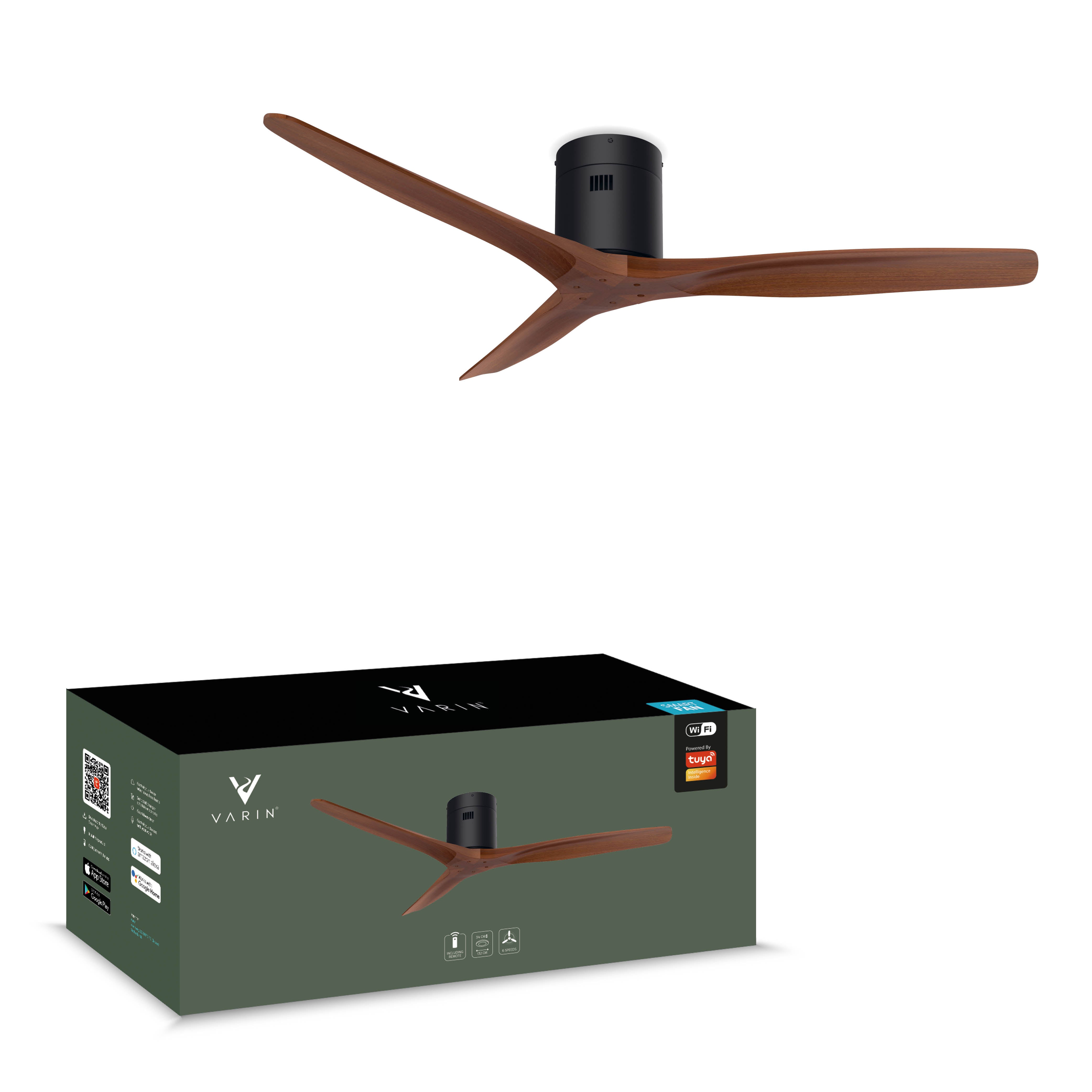 Smart Plafondventilator - Zwart/walnoot - 132cm - WiFi