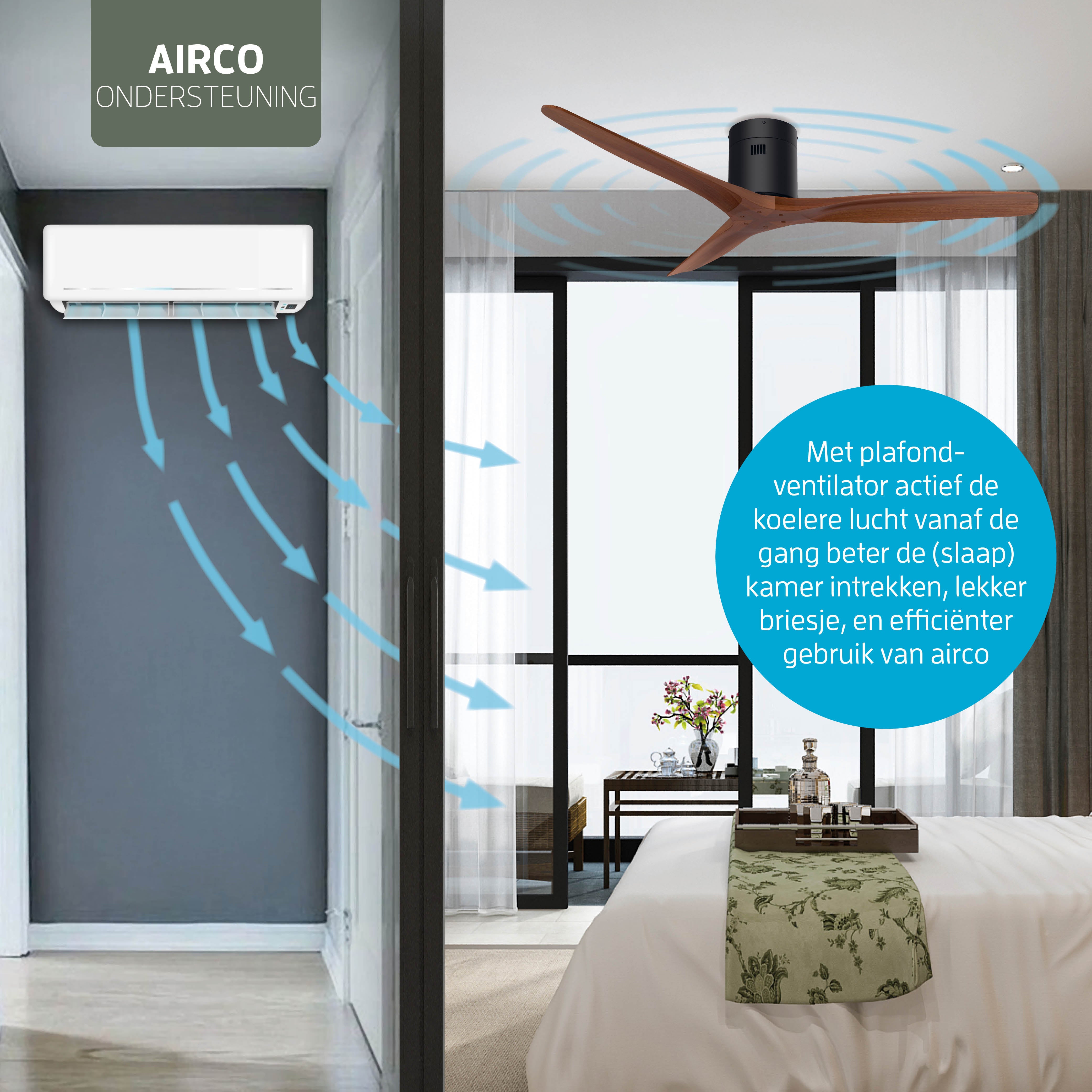 Smart Plafondventilator - Zwart/walnoot - 132cm - WiFi