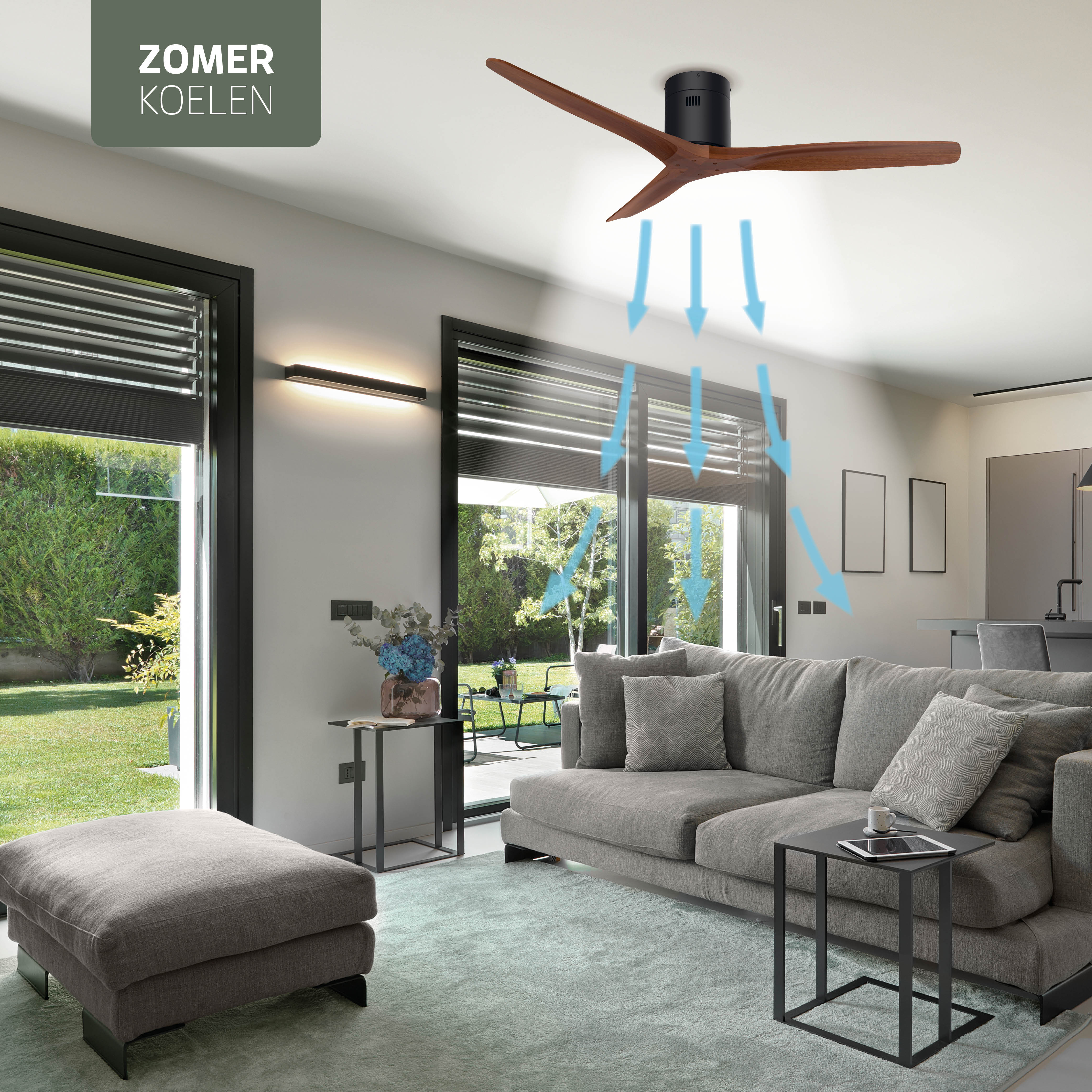 Smart Plafondventilator - Zwart/walnoot - 132cm - WiFi