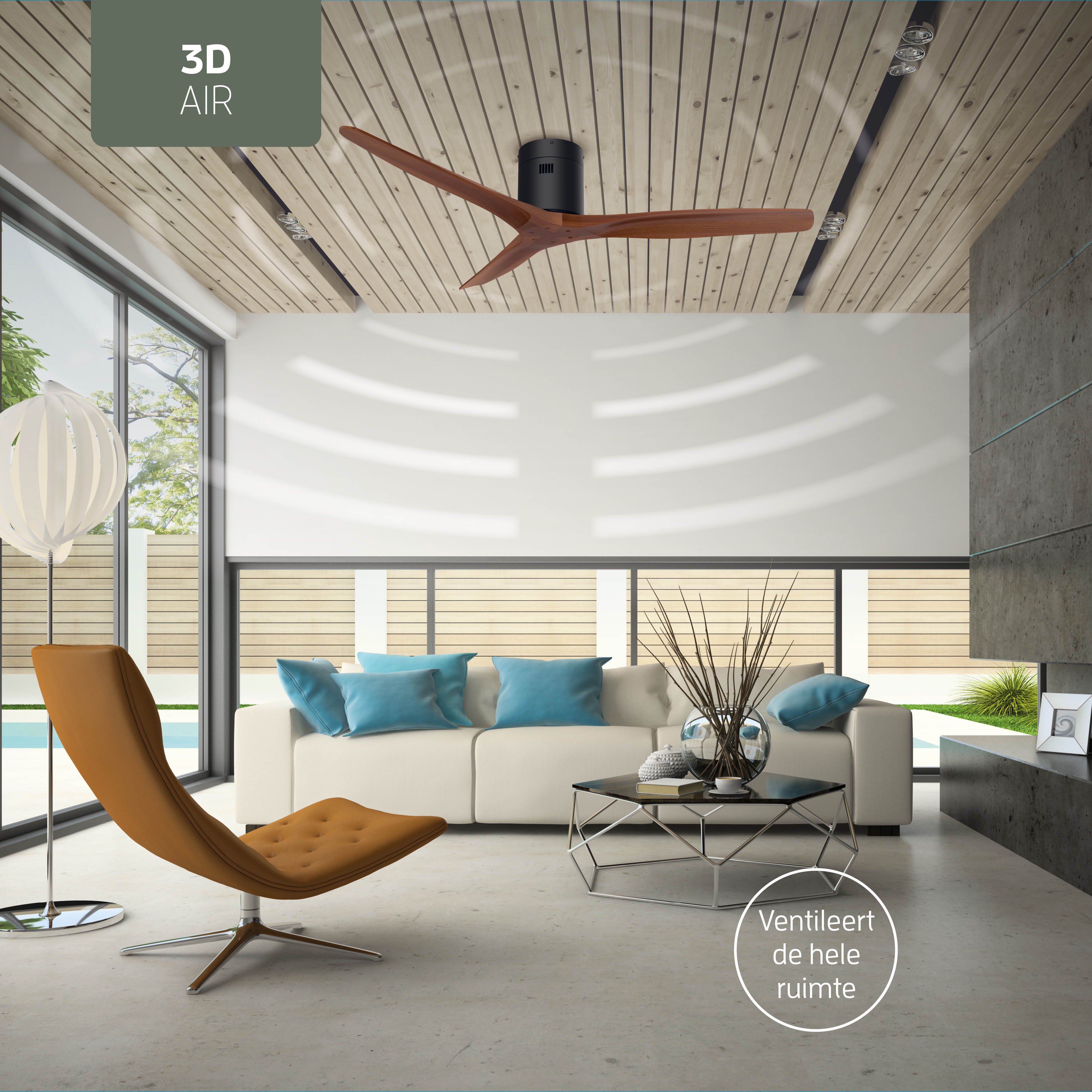 Smart Plafondventilator - Zwart/walnoot - 132cm - WiFi