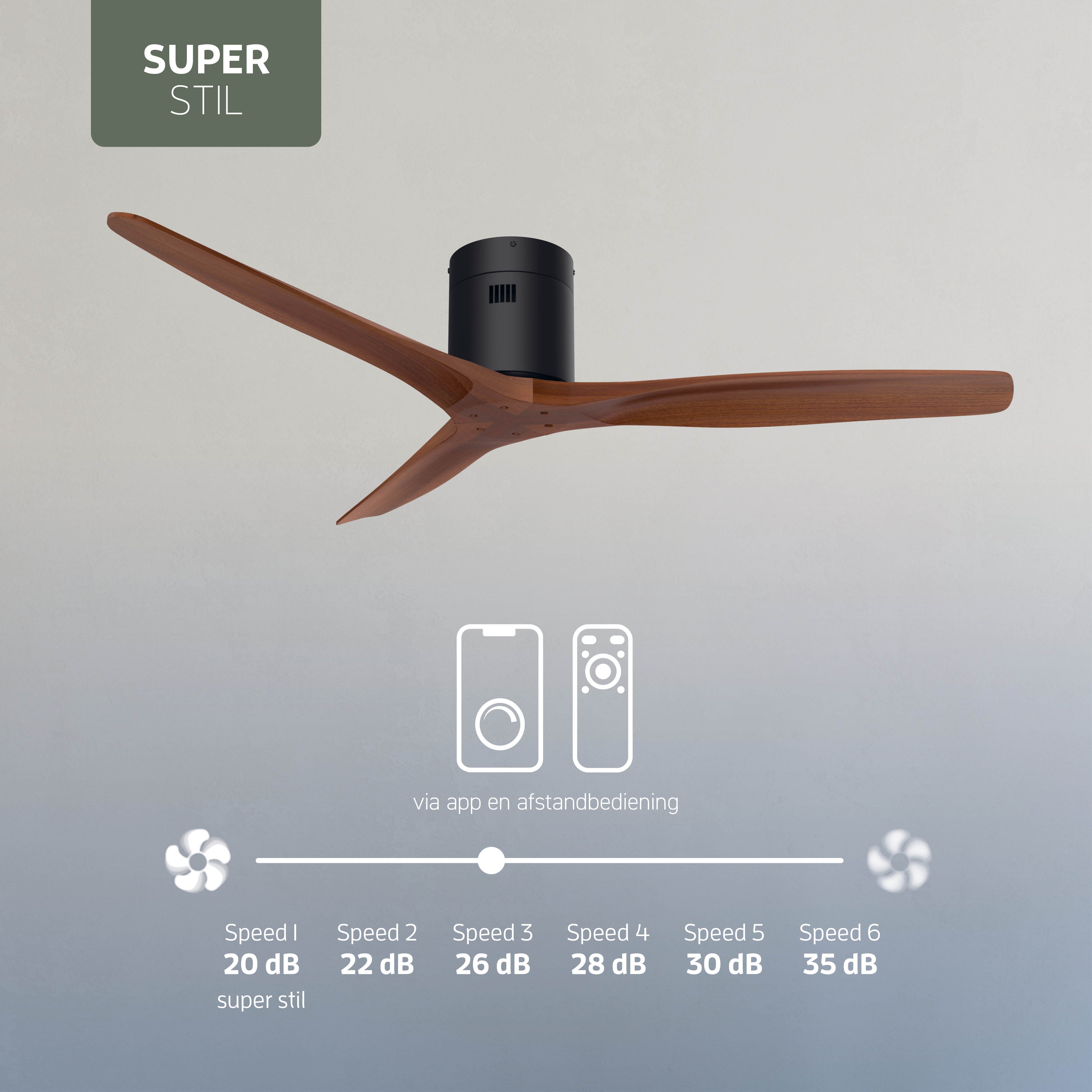 Smart Plafondventilator - Zwart/walnoot - 132cm - WiFi