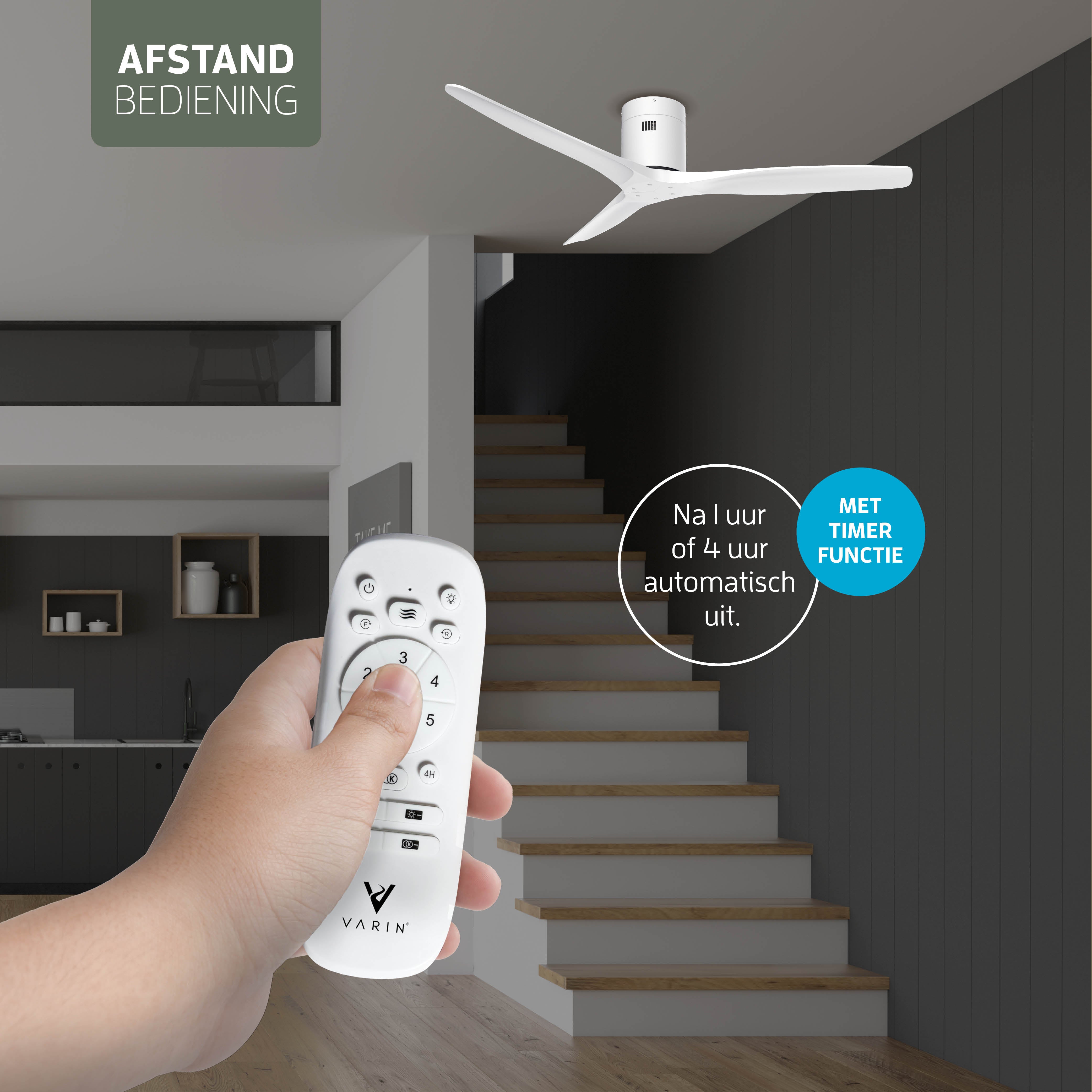 Smart Plafondventilator - Wit/wit - 132cm - WiFi