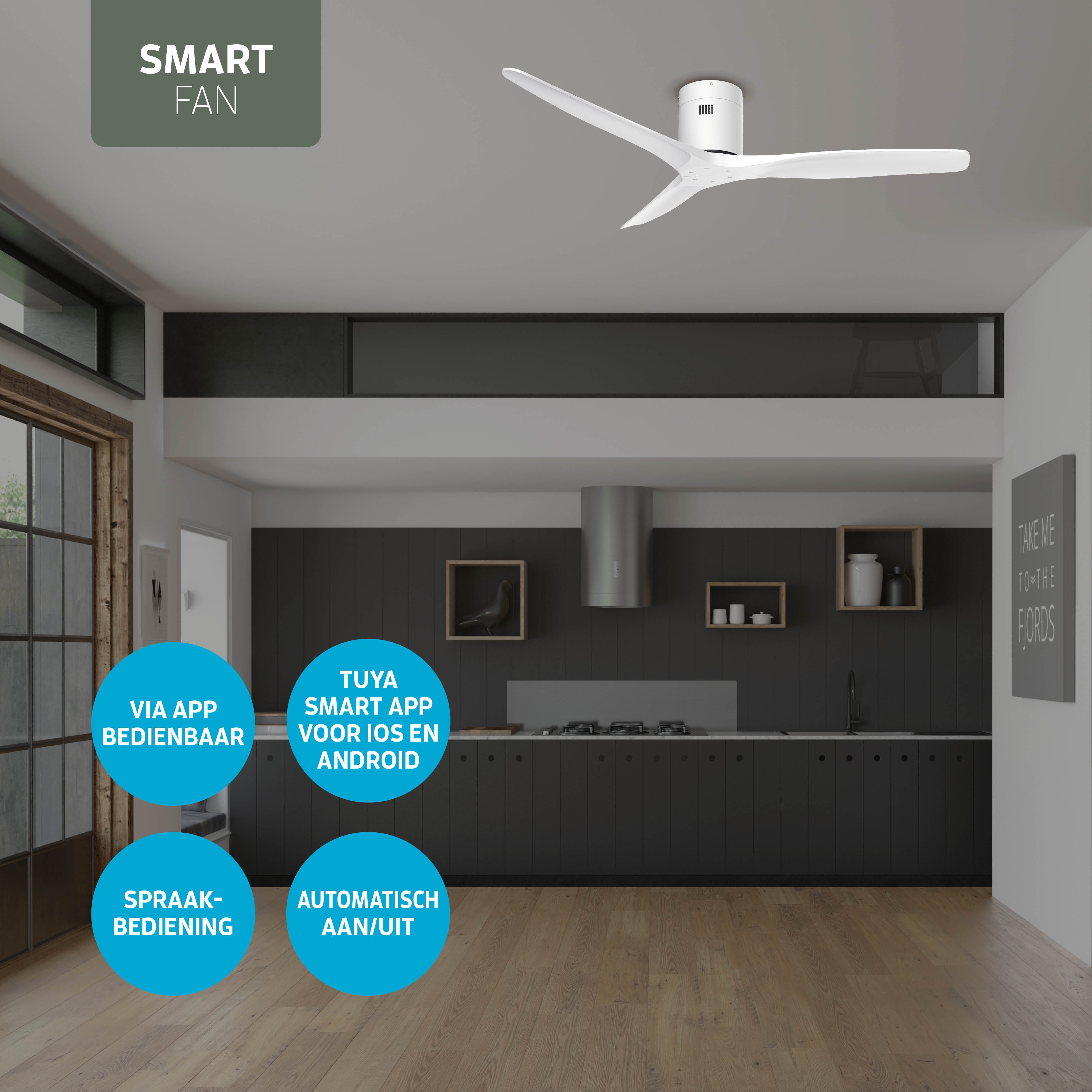 Smart Plafondventilator - Wit/wit - 132cm - WiFi