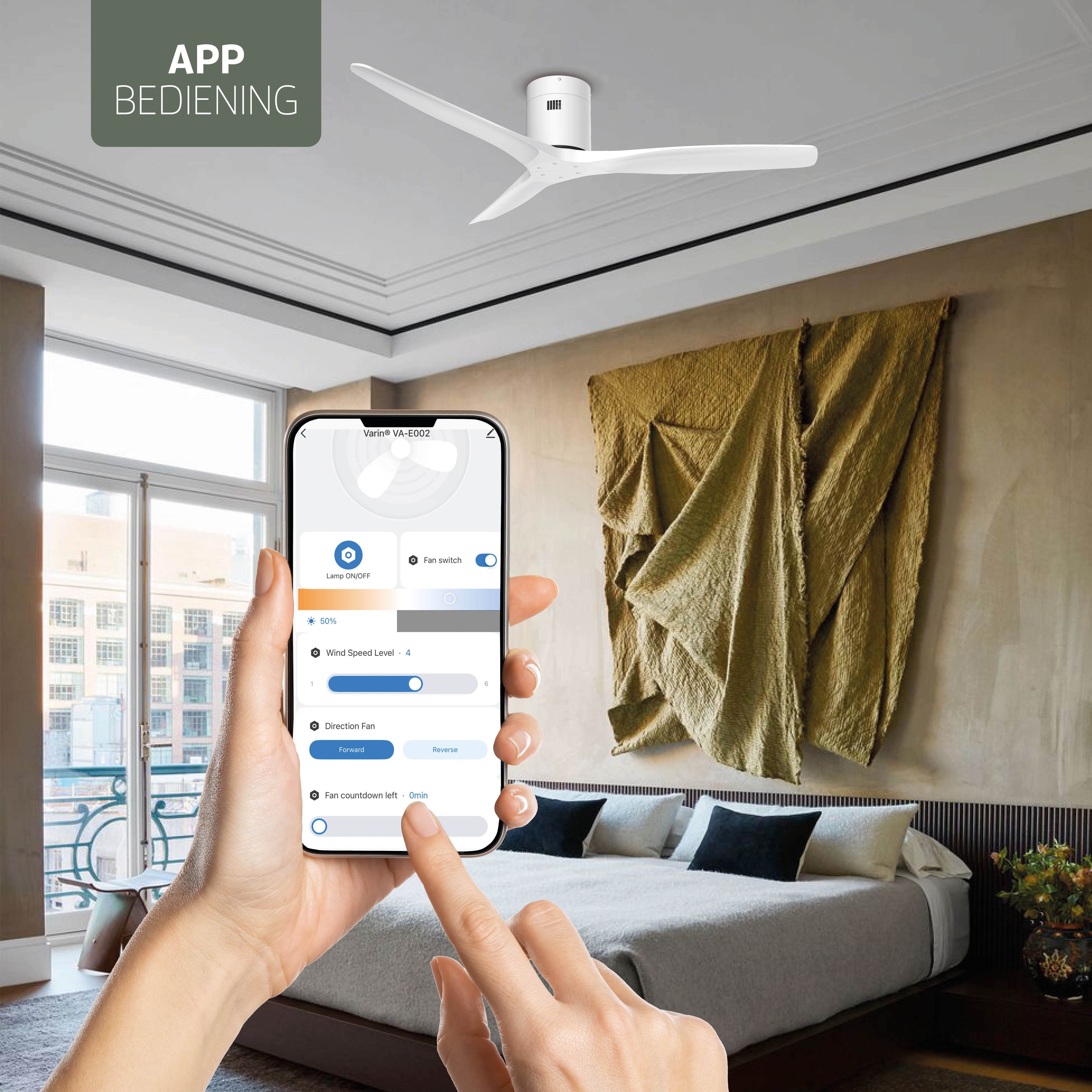 Smart Plafondventilator - Wit/wit - 132cm - WiFi