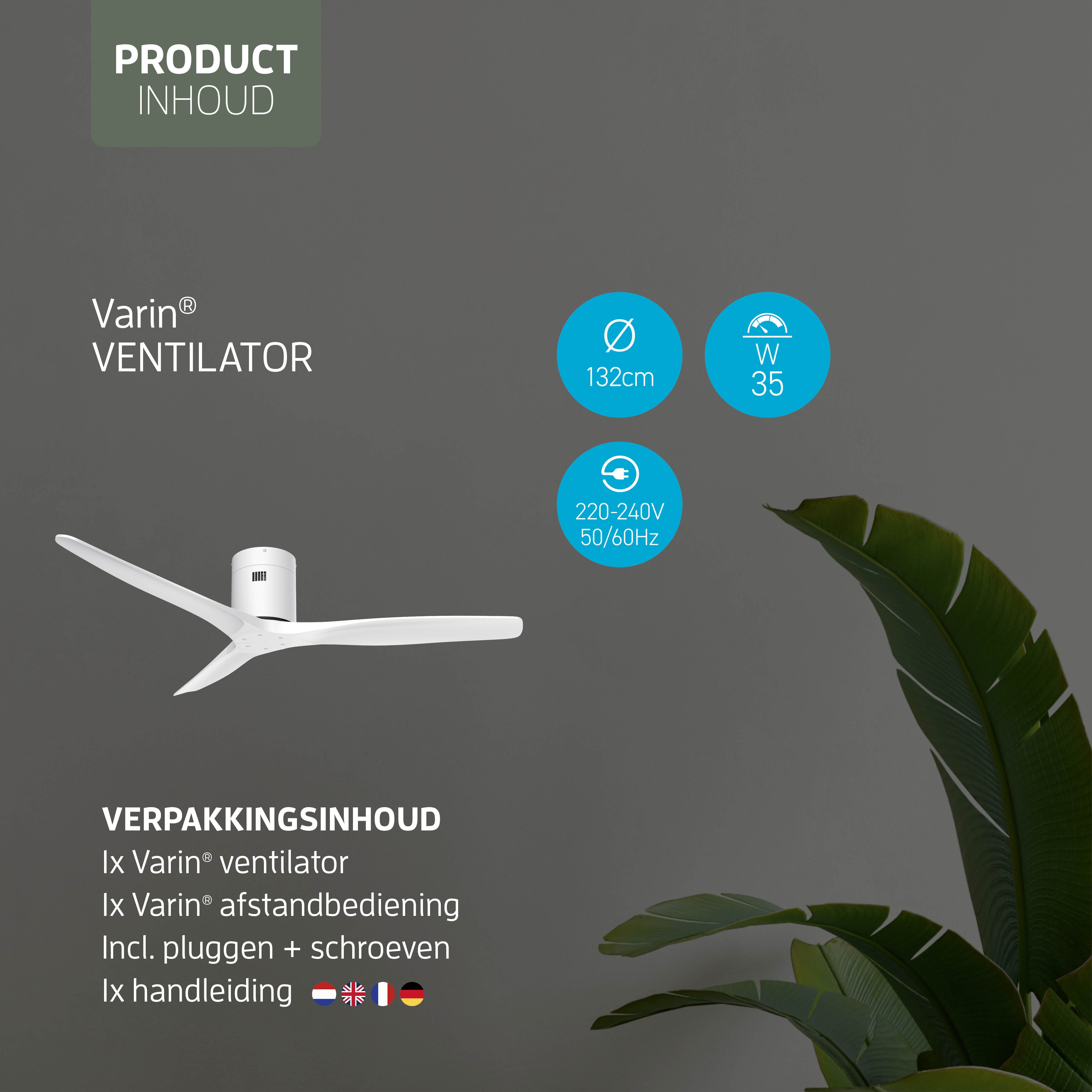 Smart Plafondventilator - Wit/wit - 132cm - WiFi