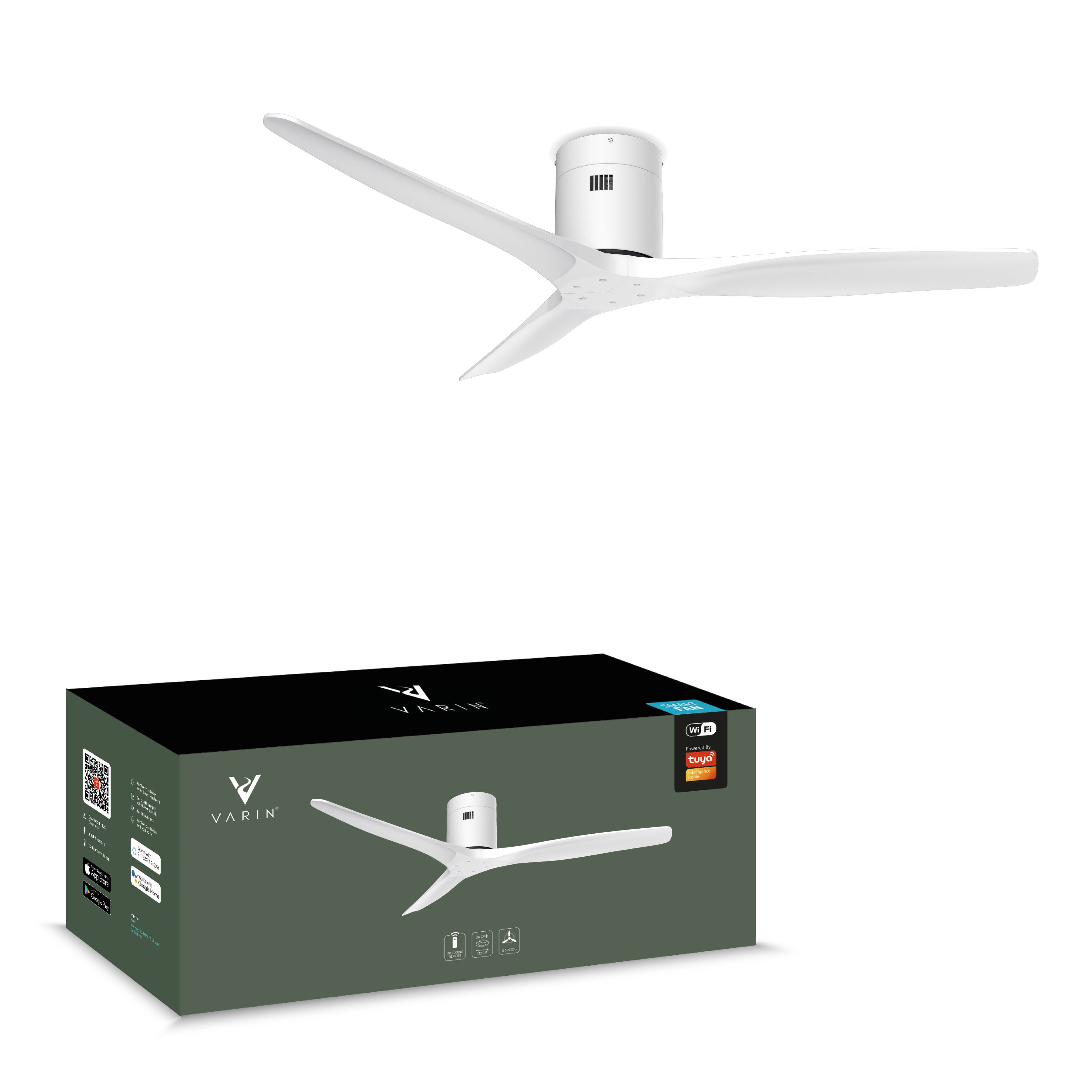 Smart Plafondventilator - Wit/wit - 132cm - WiFi