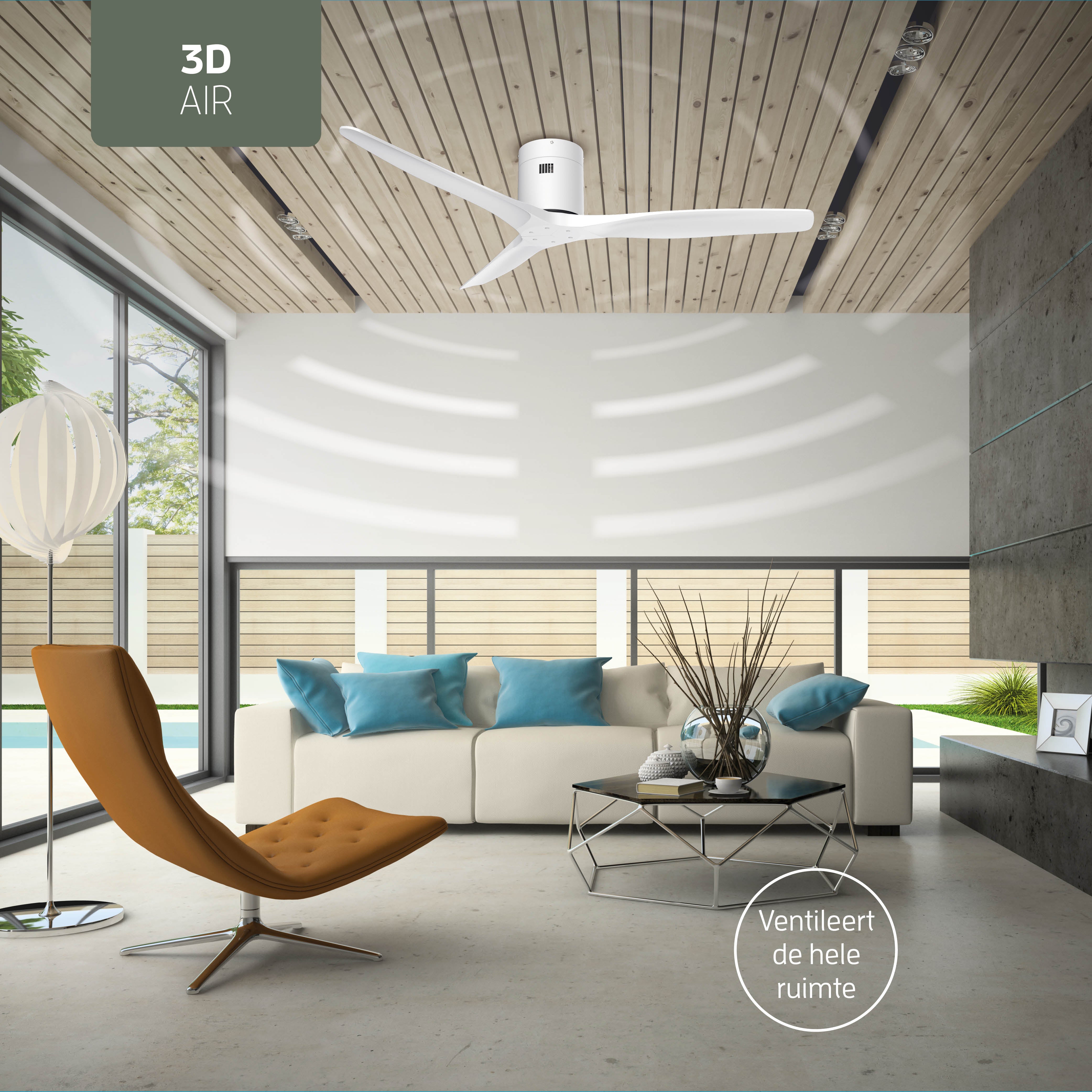 Smart Plafondventilator - Wit/wit - 132cm - WiFi