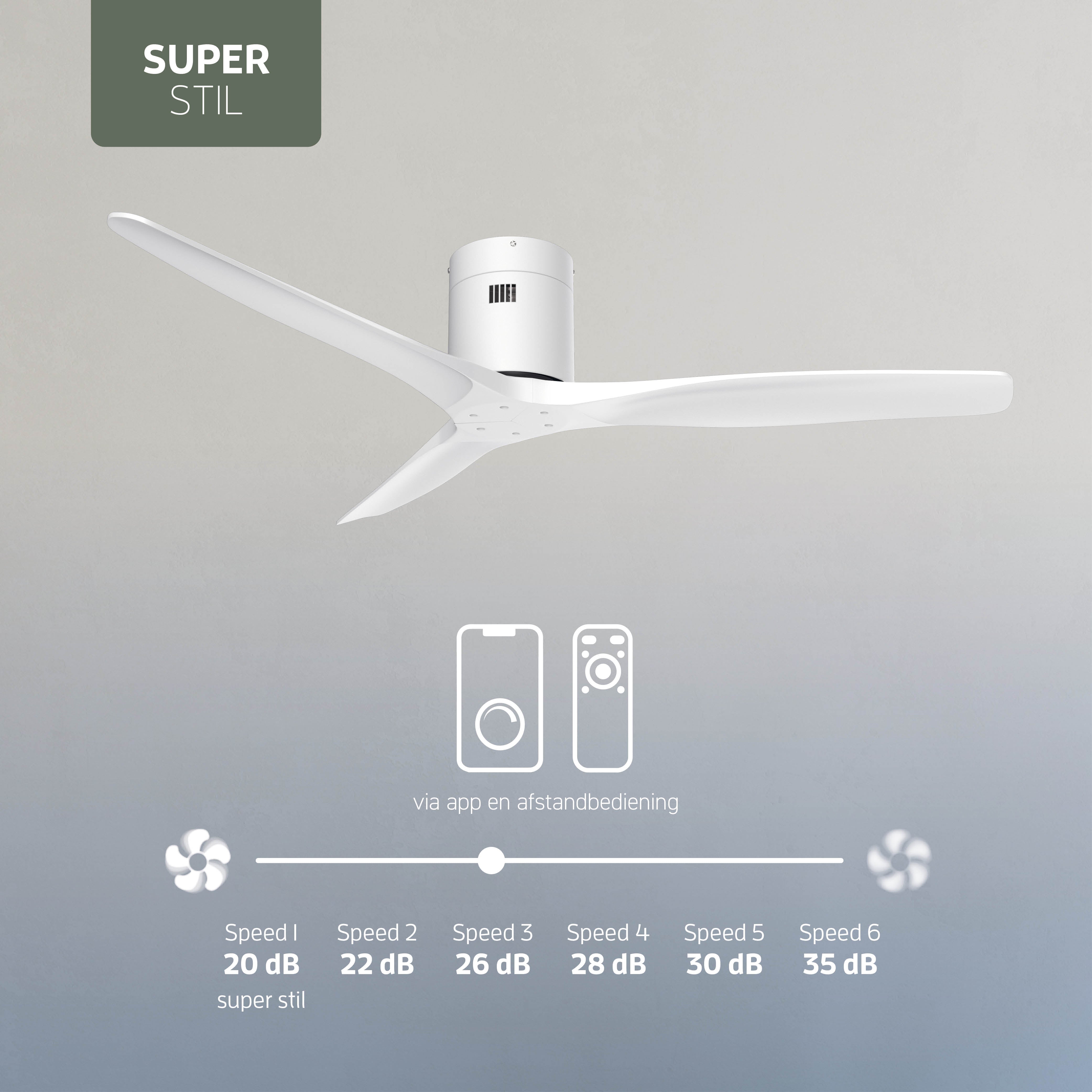 Smart Plafondventilator - Wit/wit - 132cm - WiFi