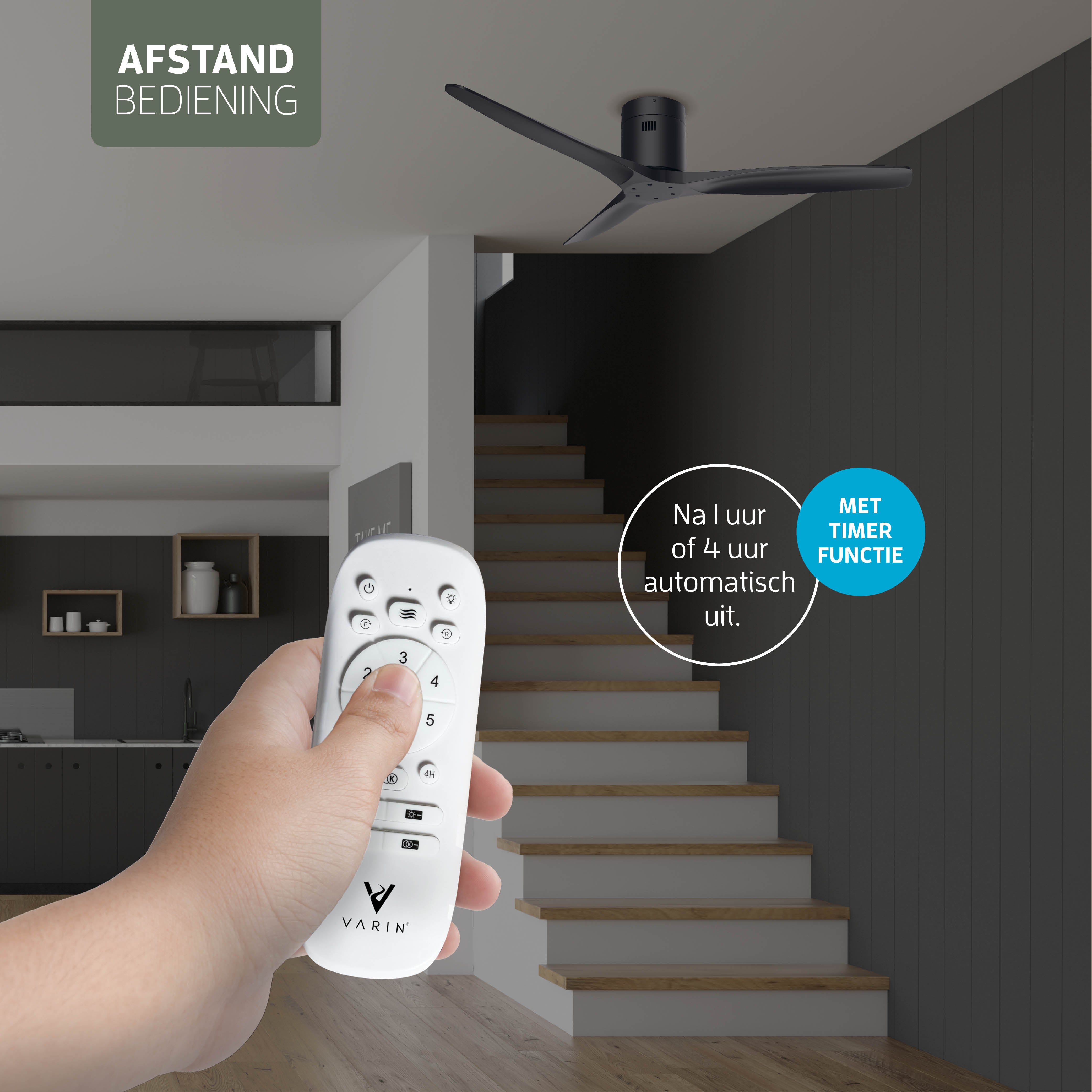 Smart Plafondventilator - Zwart/zwart - 132cm - WiFi