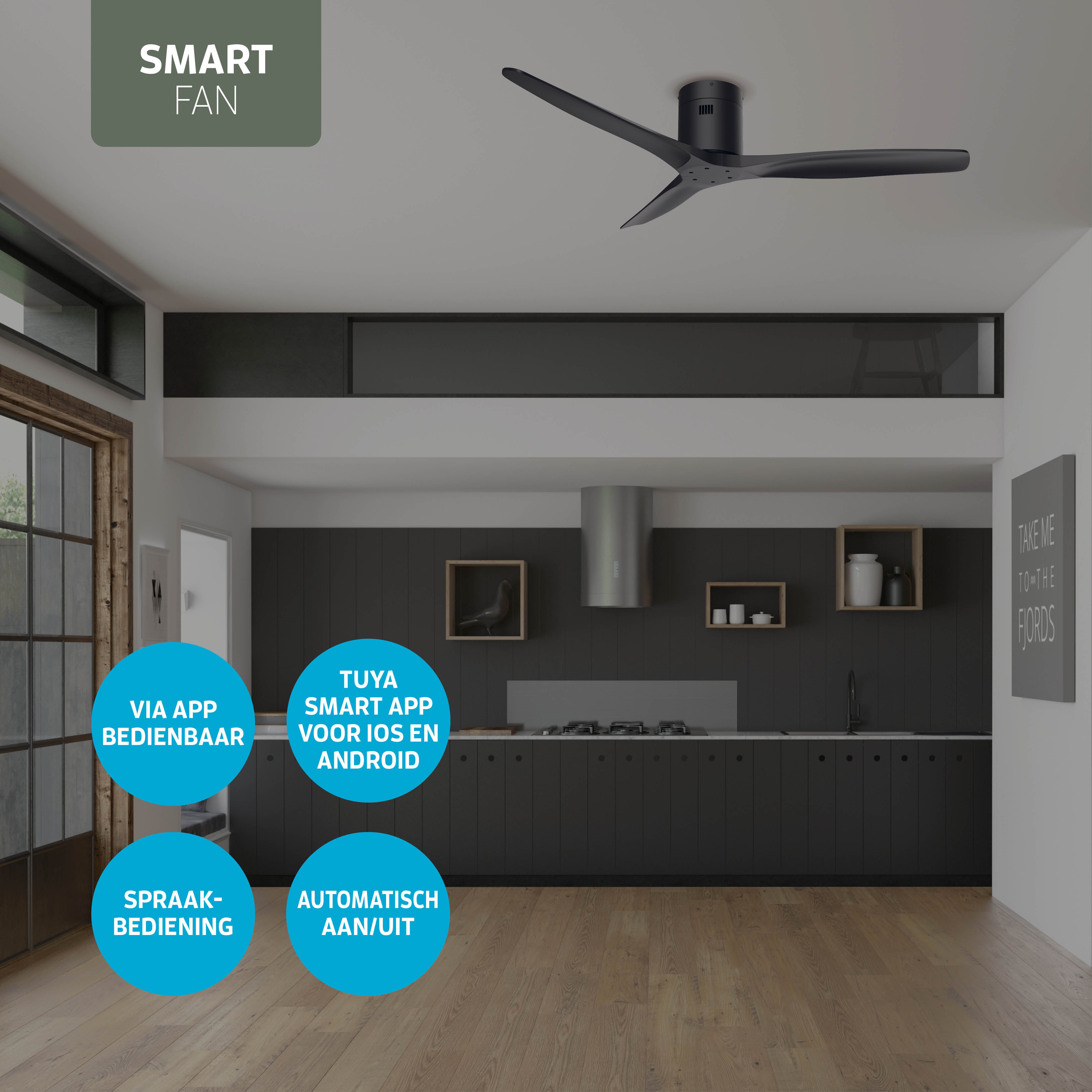 Smart Plafondventilator - Zwart/zwart - 132cm - WiFi