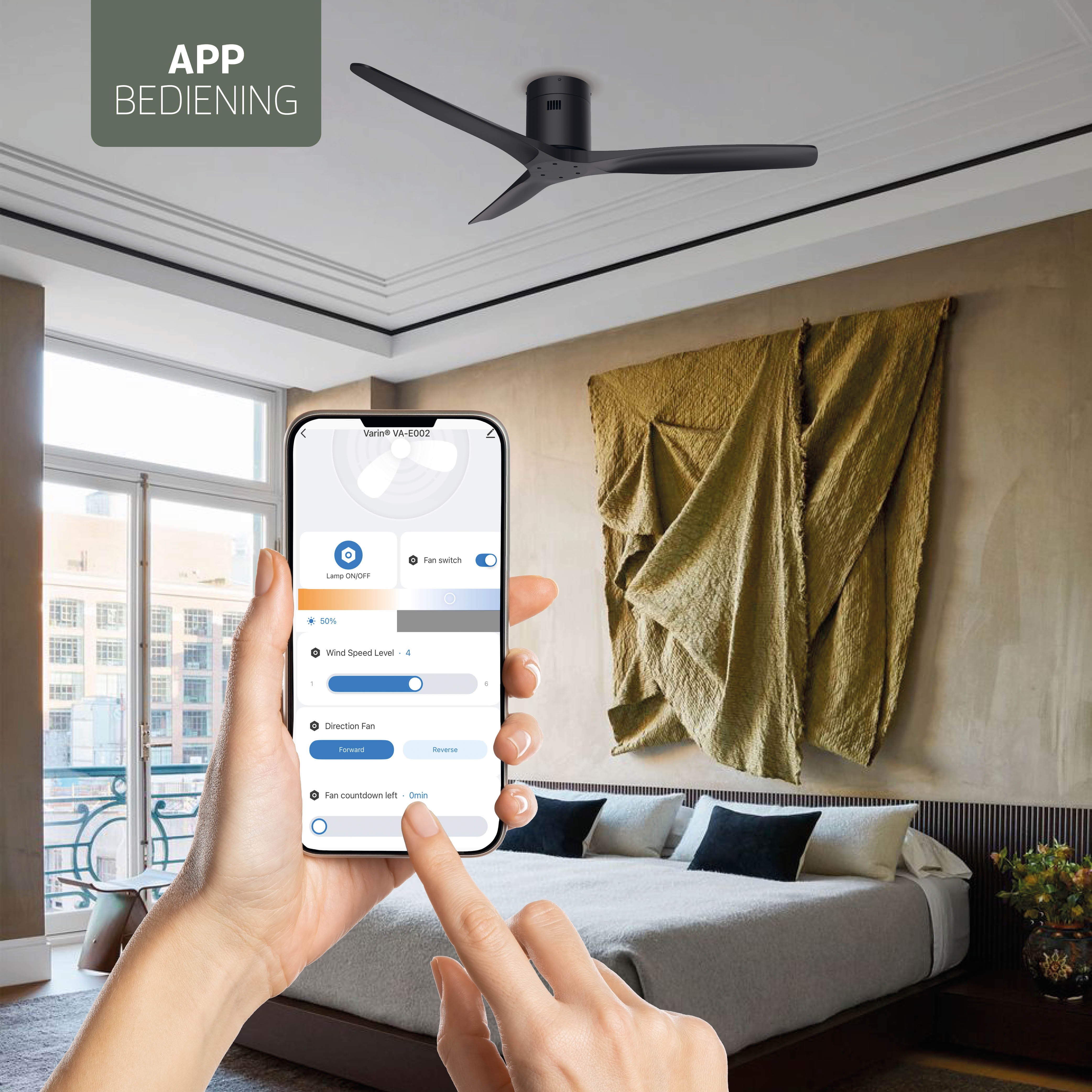 Smart Plafondventilator - Zwart/zwart - 132cm - WiFi