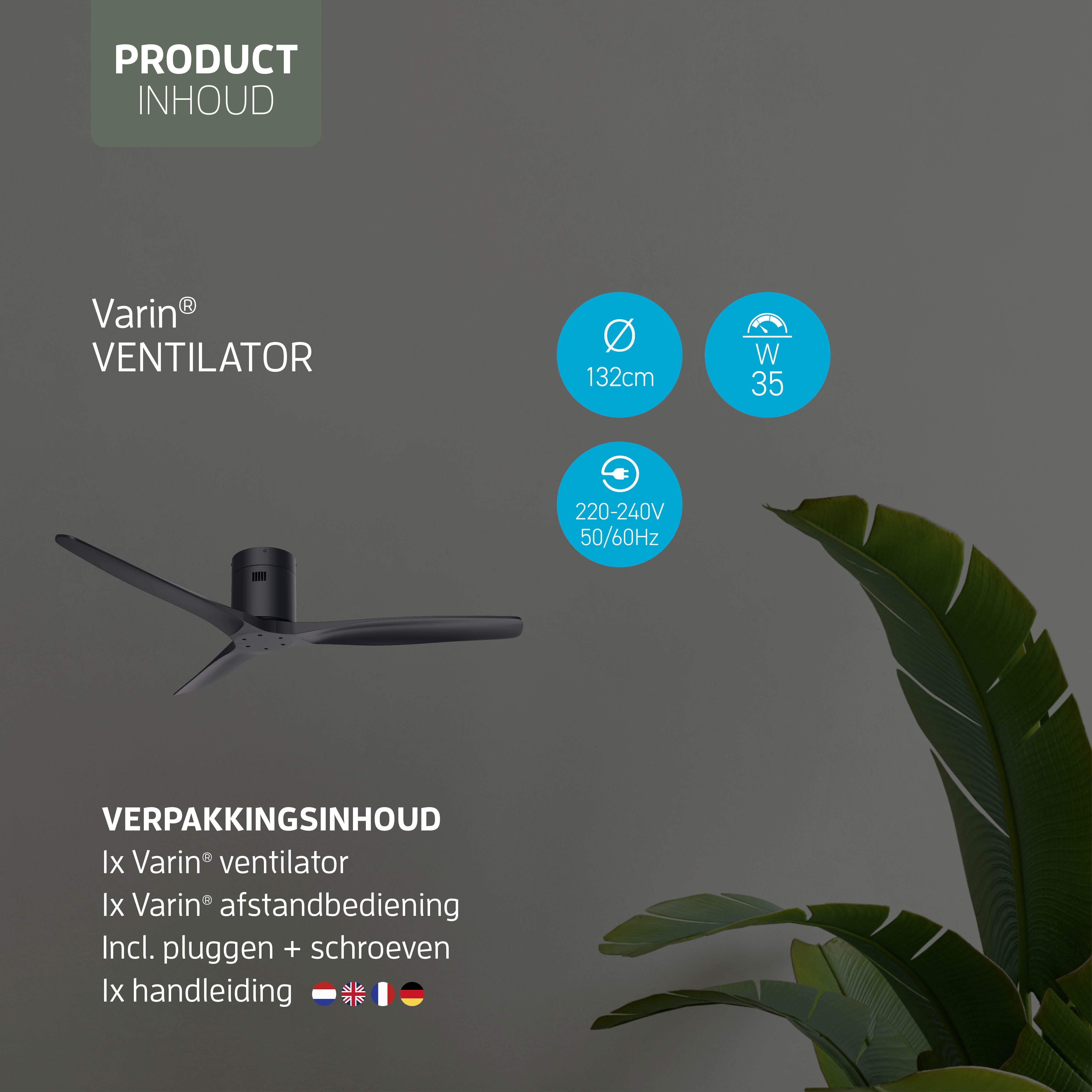 Smart Plafondventilator - Zwart/zwart - 132cm - WiFi