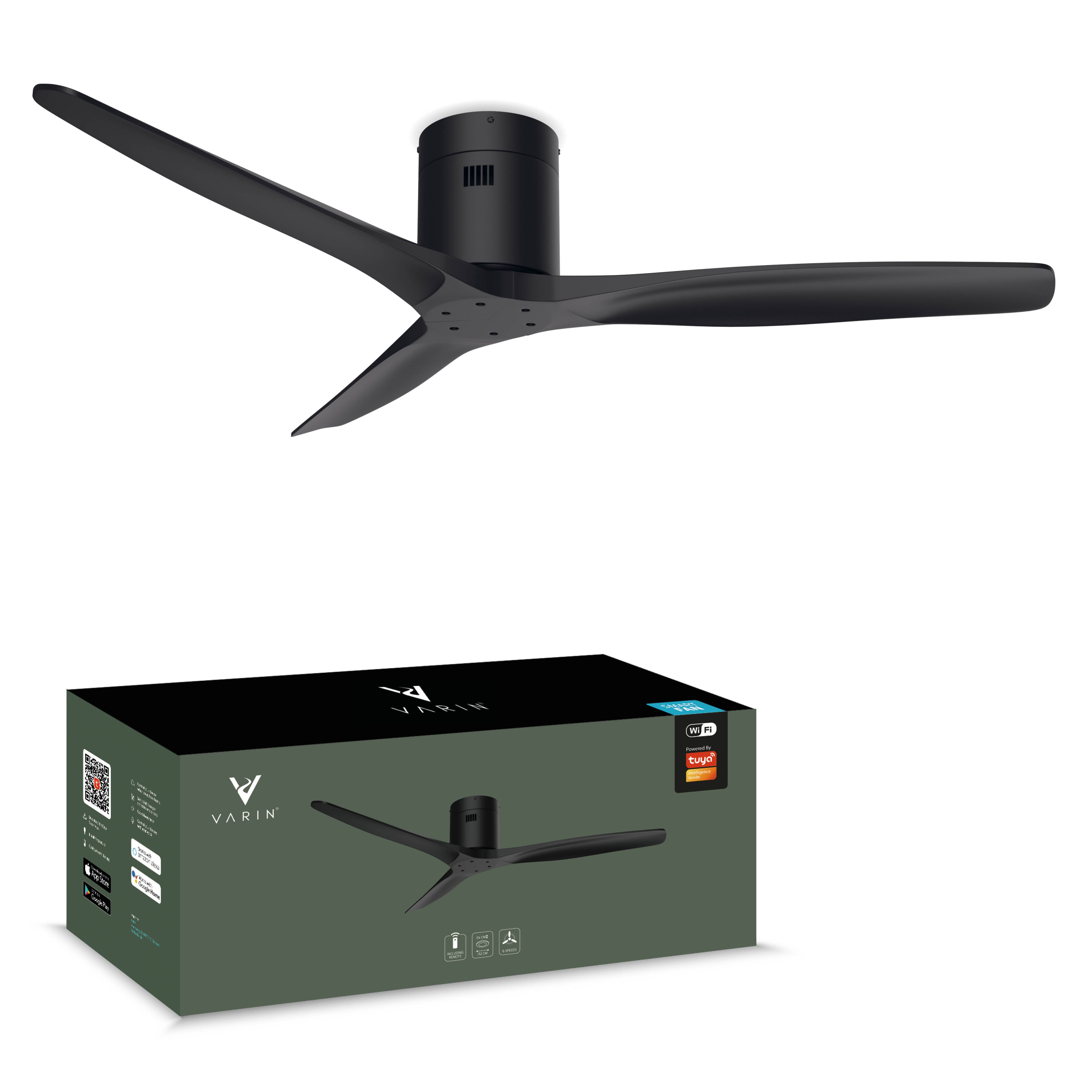 Smart Plafondventilator - Zwart/zwart - 132cm - WiFi