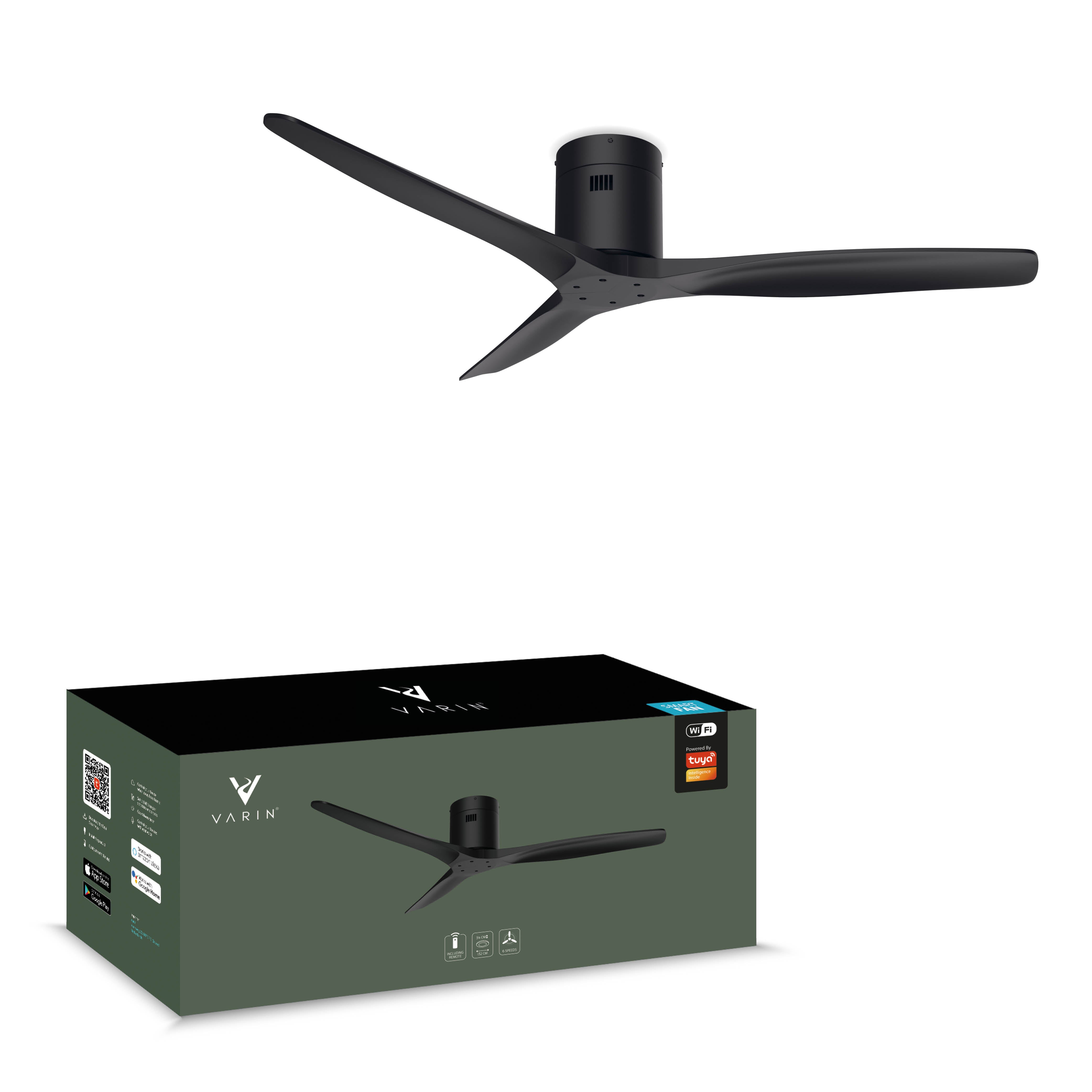 Smart Plafondventilator - Zwart/zwart - 132cm - WiFi