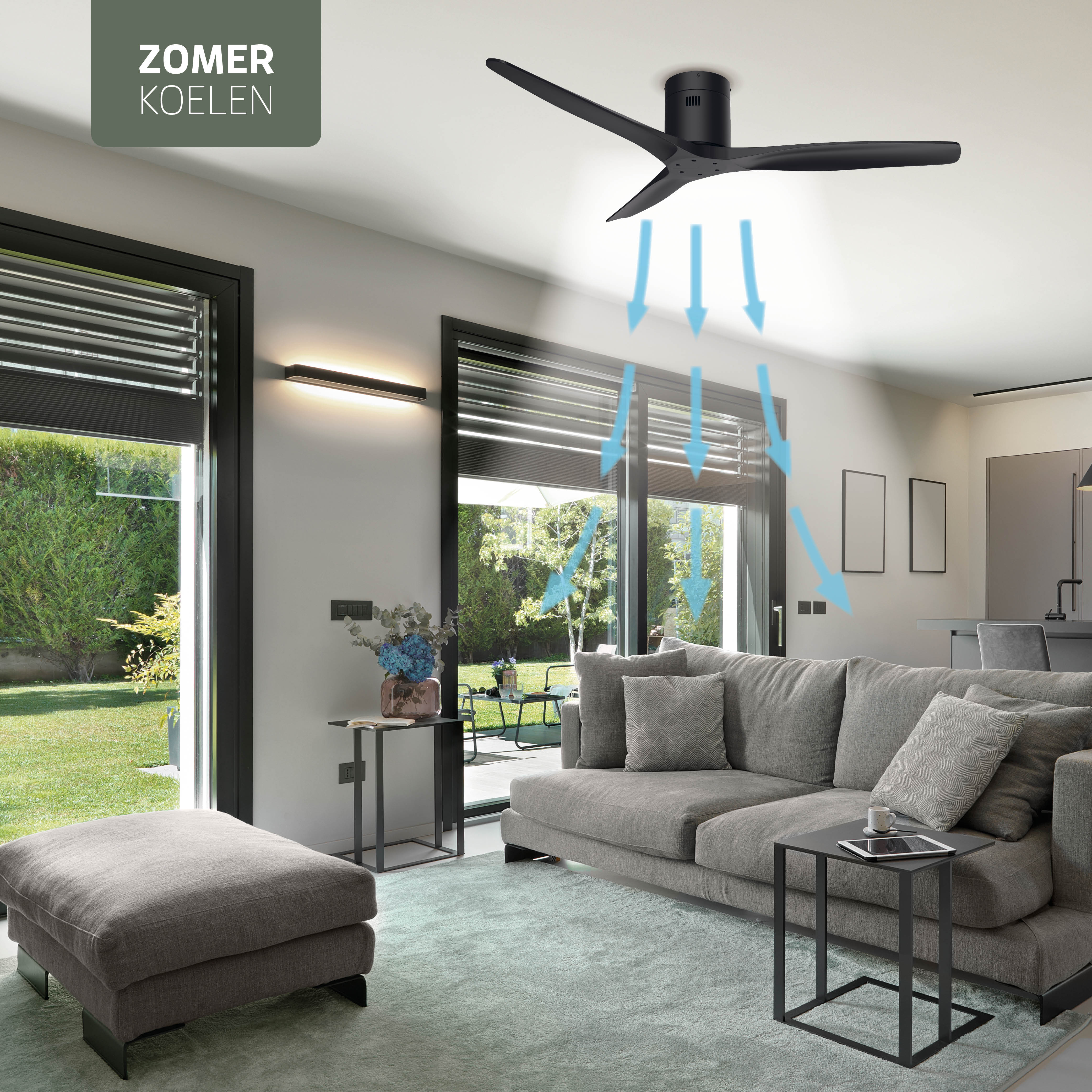 Smart Plafondventilator - Zwart/zwart - 132cm - WiFi