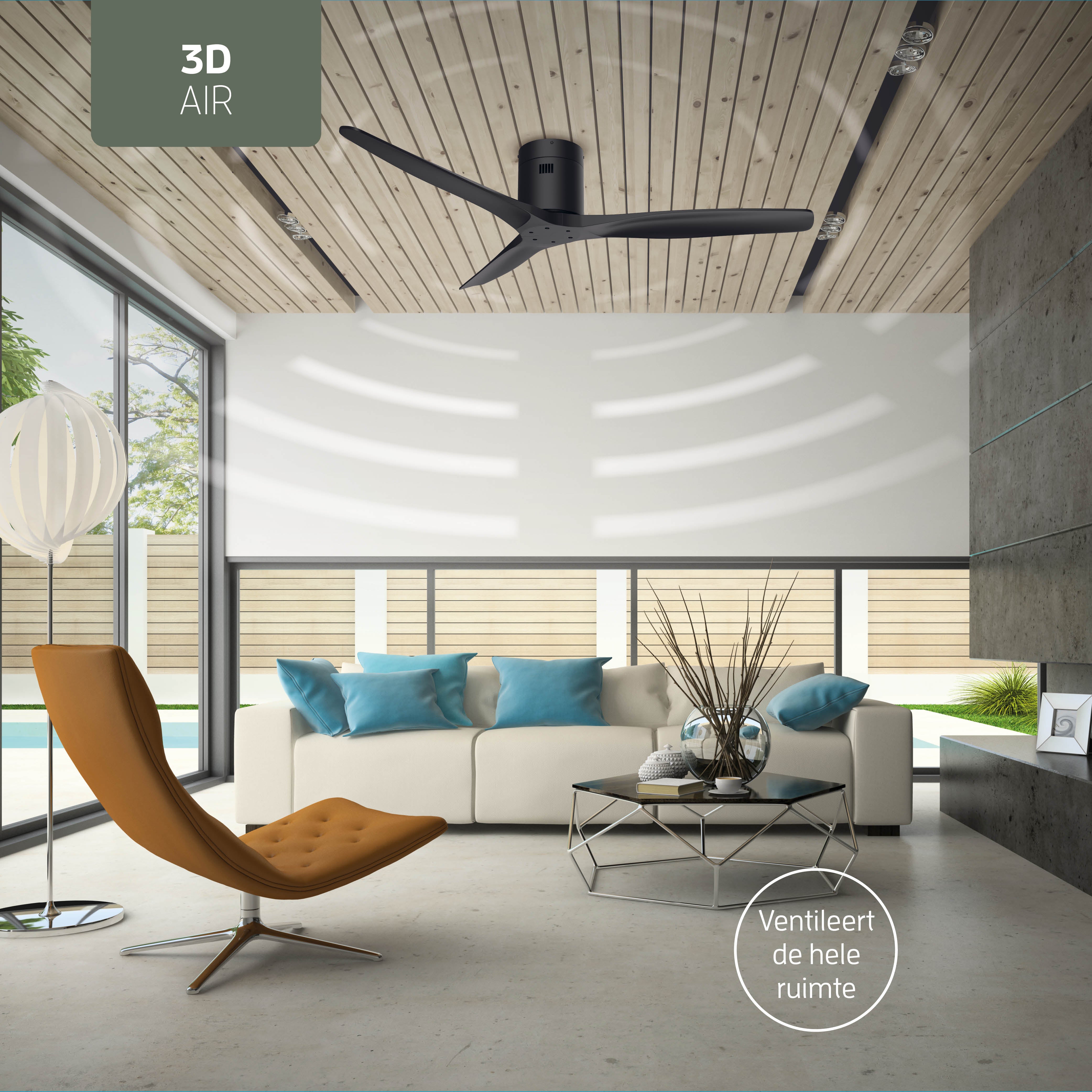 Smart Plafondventilator - Zwart/zwart - 132cm - WiFi
