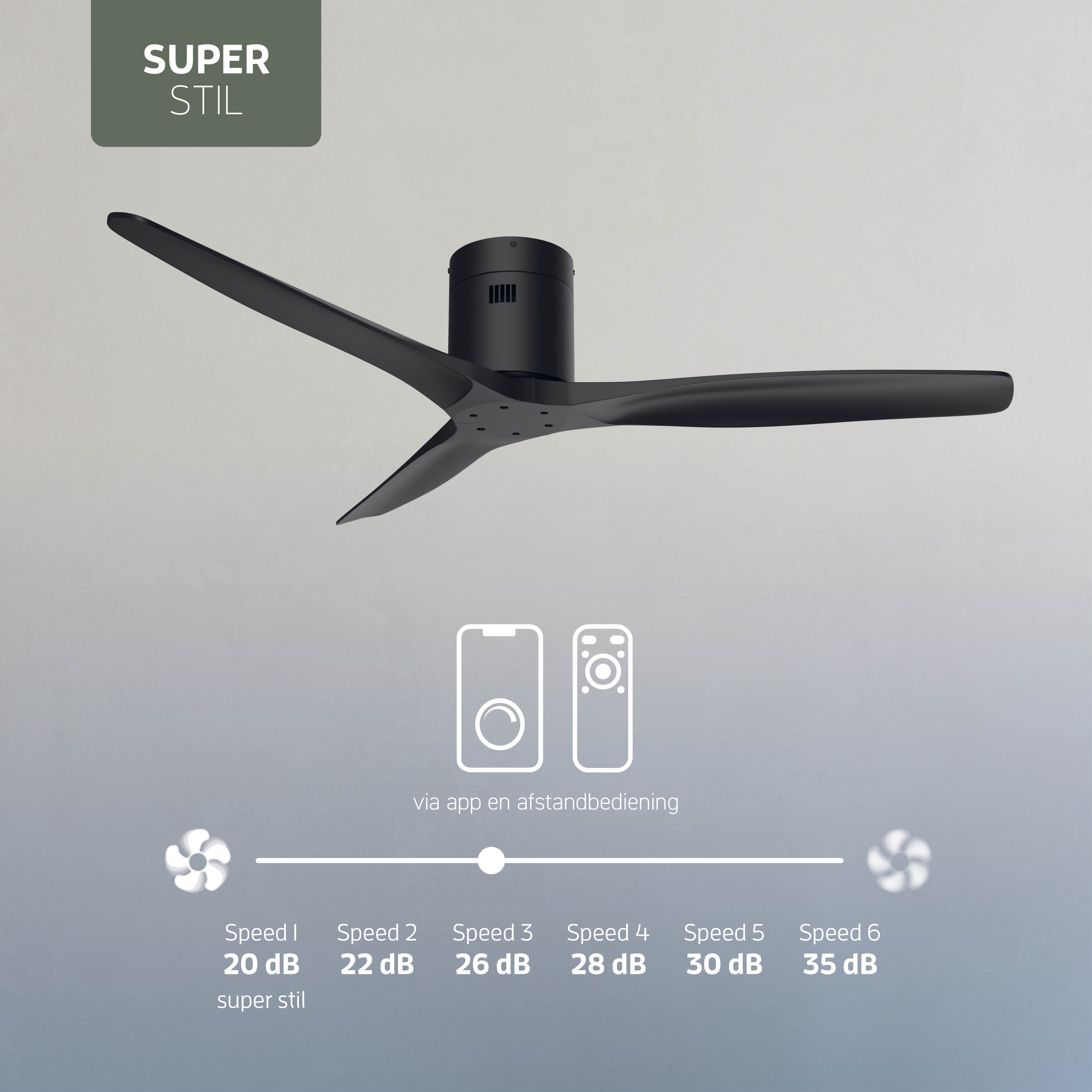 Smart Plafondventilator - Zwart/zwart - 132cm - WiFi