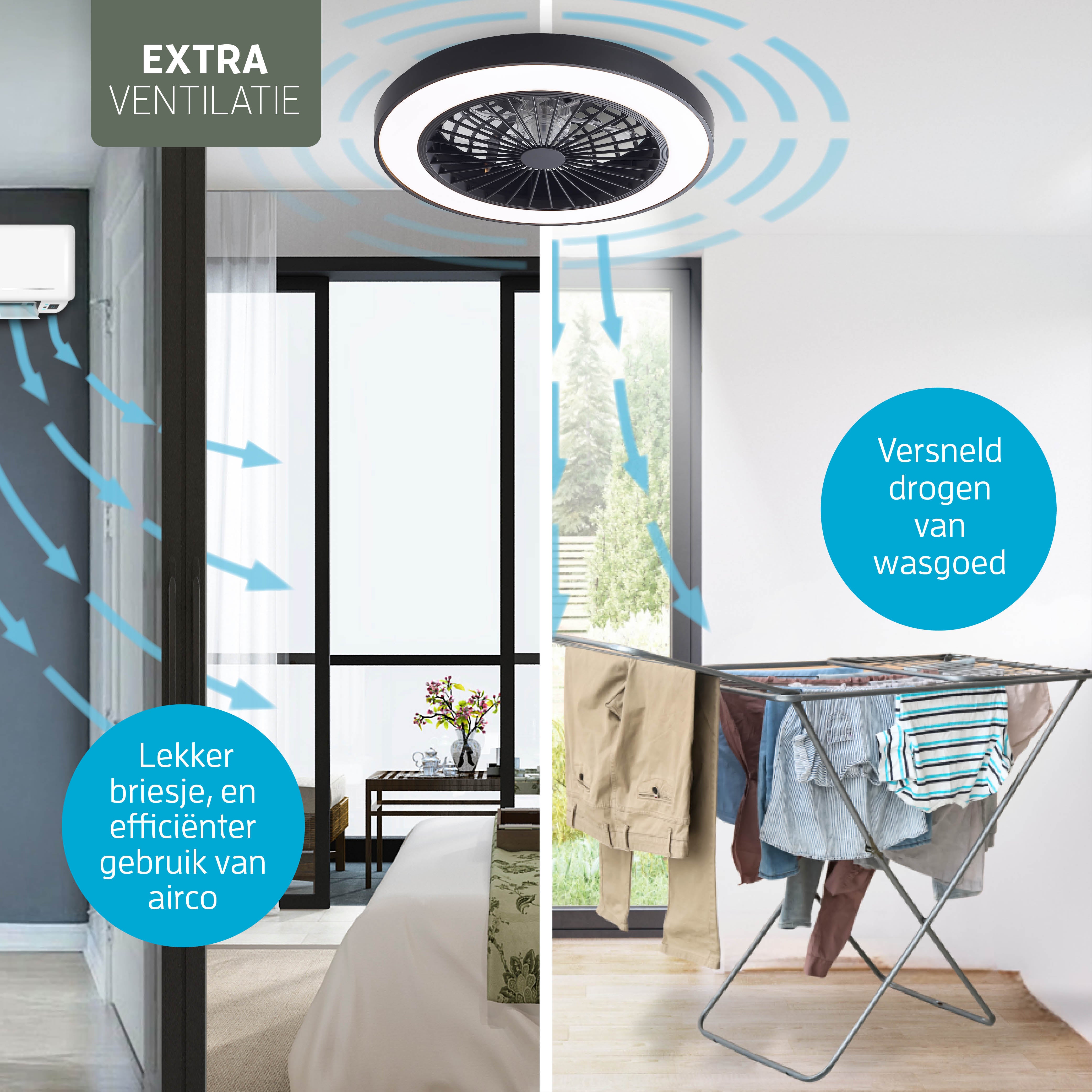 Varin Smart Wifi LED Plafondlamp met ventilator RGBW (CCT) - 50 cm - Tuya - Zwart/Zwart