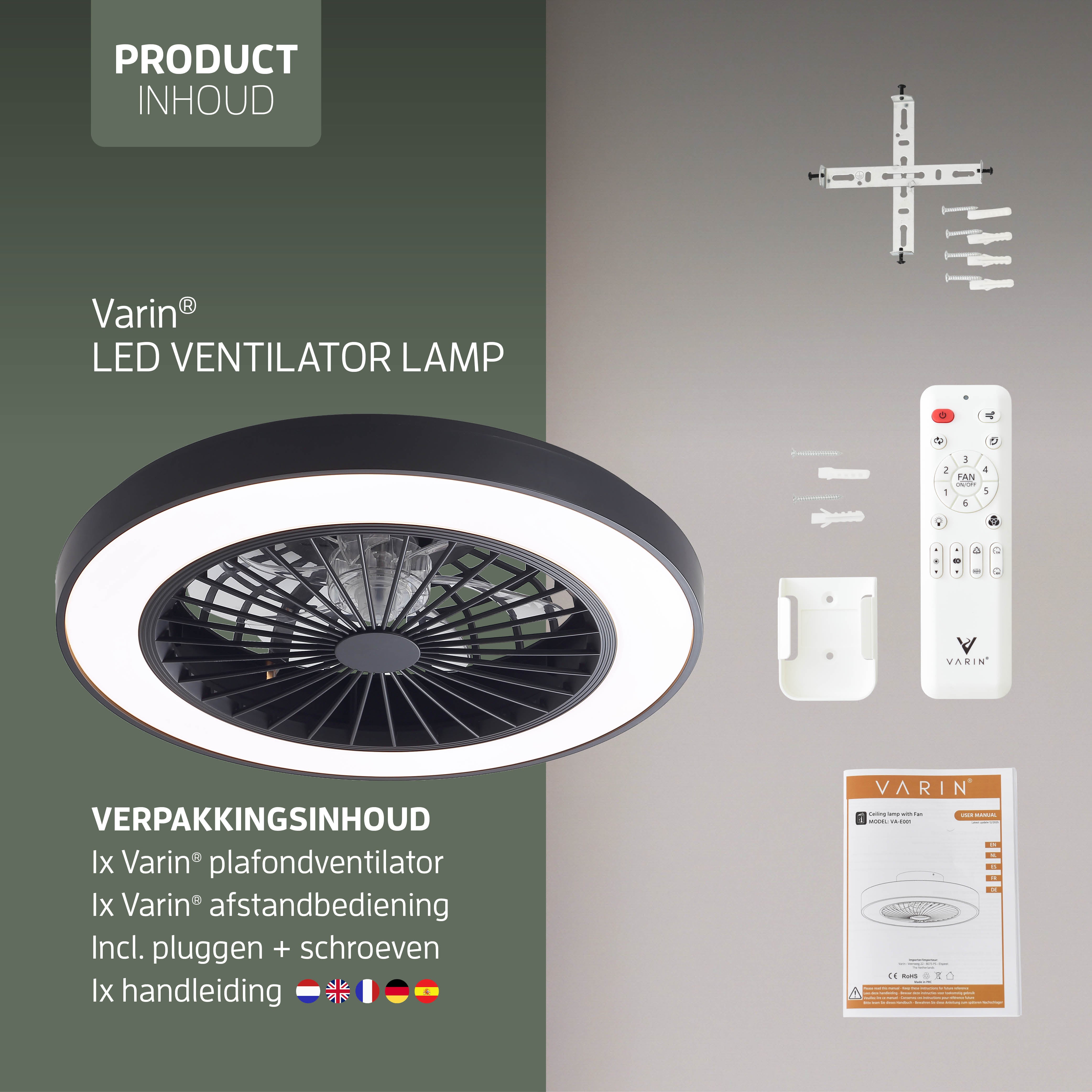 Varin Smart Wifi LED Plafondlamp met ventilator RGBW (CCT) - 50 cm - Tuya - Zwart/Zwart